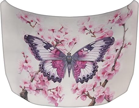 Pink Flower Butterfly Car Hood Cover, Stretch Polyester Car Hood Protector Snowproof Automotive Accessories for Most Vehicle Sedans SUVs Trucks Vans