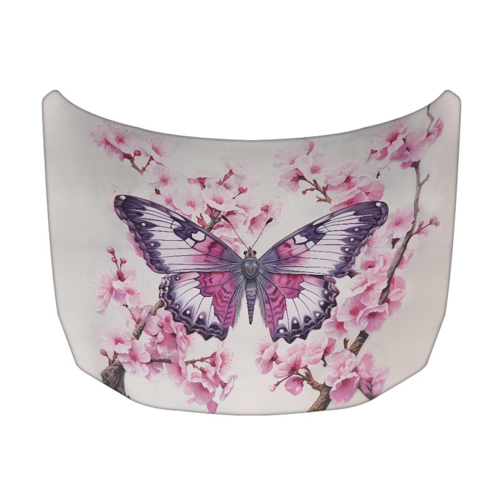 Pink Flower Butterfly Car Hood Cover, Stretch Polyester Car Hood Protector Snowproof Automotive Accessories for Most Vehicle Sedans SUVs Trucks Vans