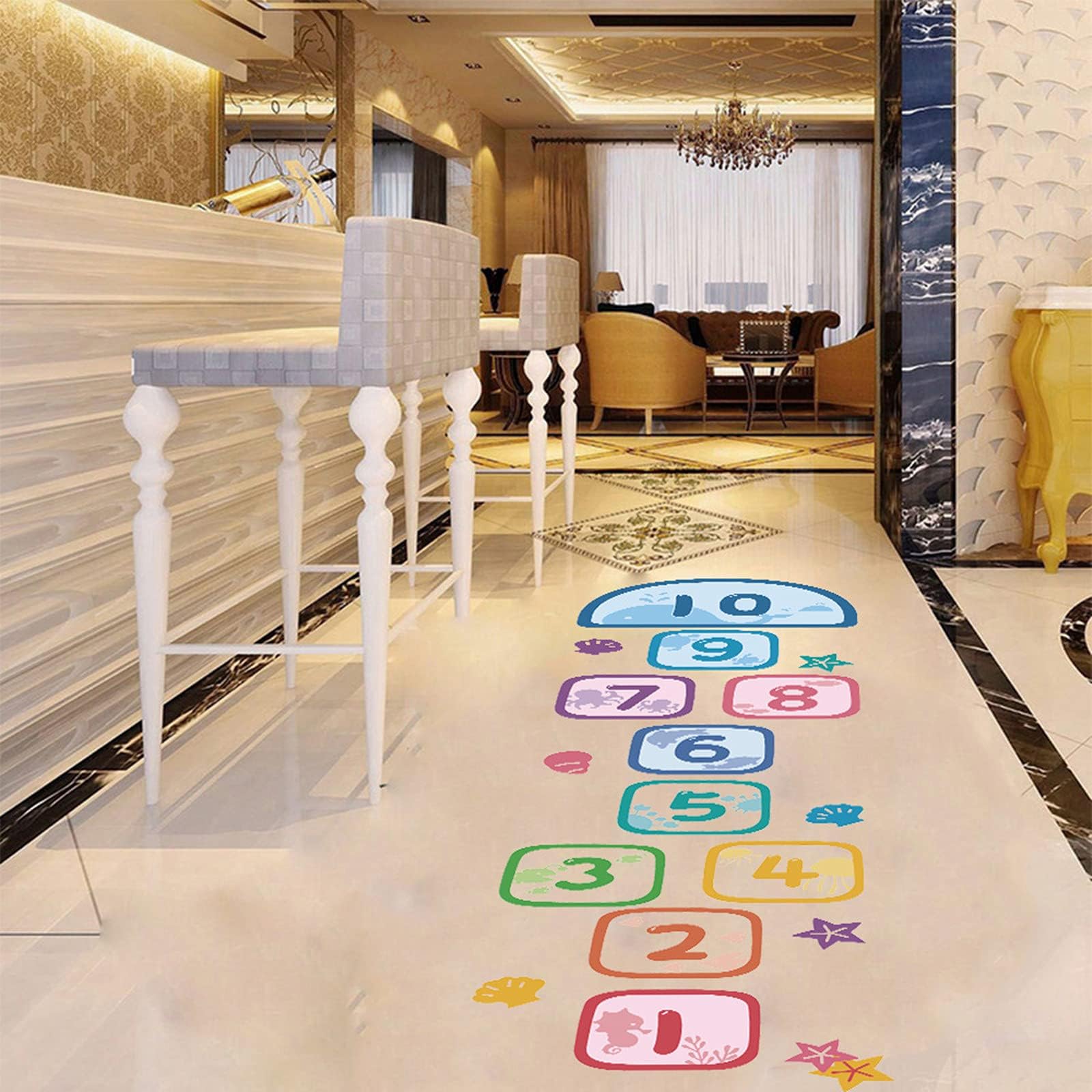 Kids DIY Game Hopscotch Stickers Floor Decals for Puzzle Games Lattice Floor Sticker Creative Number Hopscotch Ground Corridor Home Kitchen Room Decor for Kids Room Classroom Nursery (Floor Mats99)