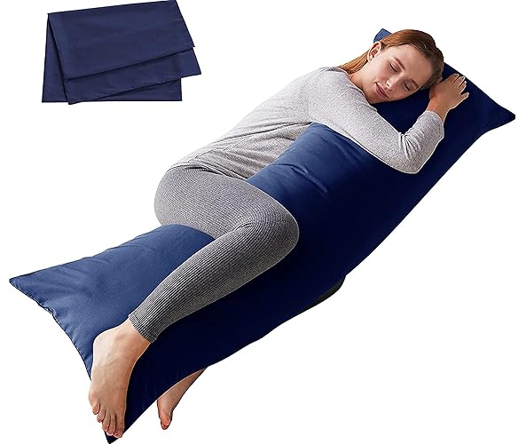 ELNIDO QUEEN Body Pillow with Pillowcase - Soft Long Bed Pillow for Adults - Breathable Full Body Pillow Insert for Sleeping, 20x54inches, Navy Blue - Navy Blue