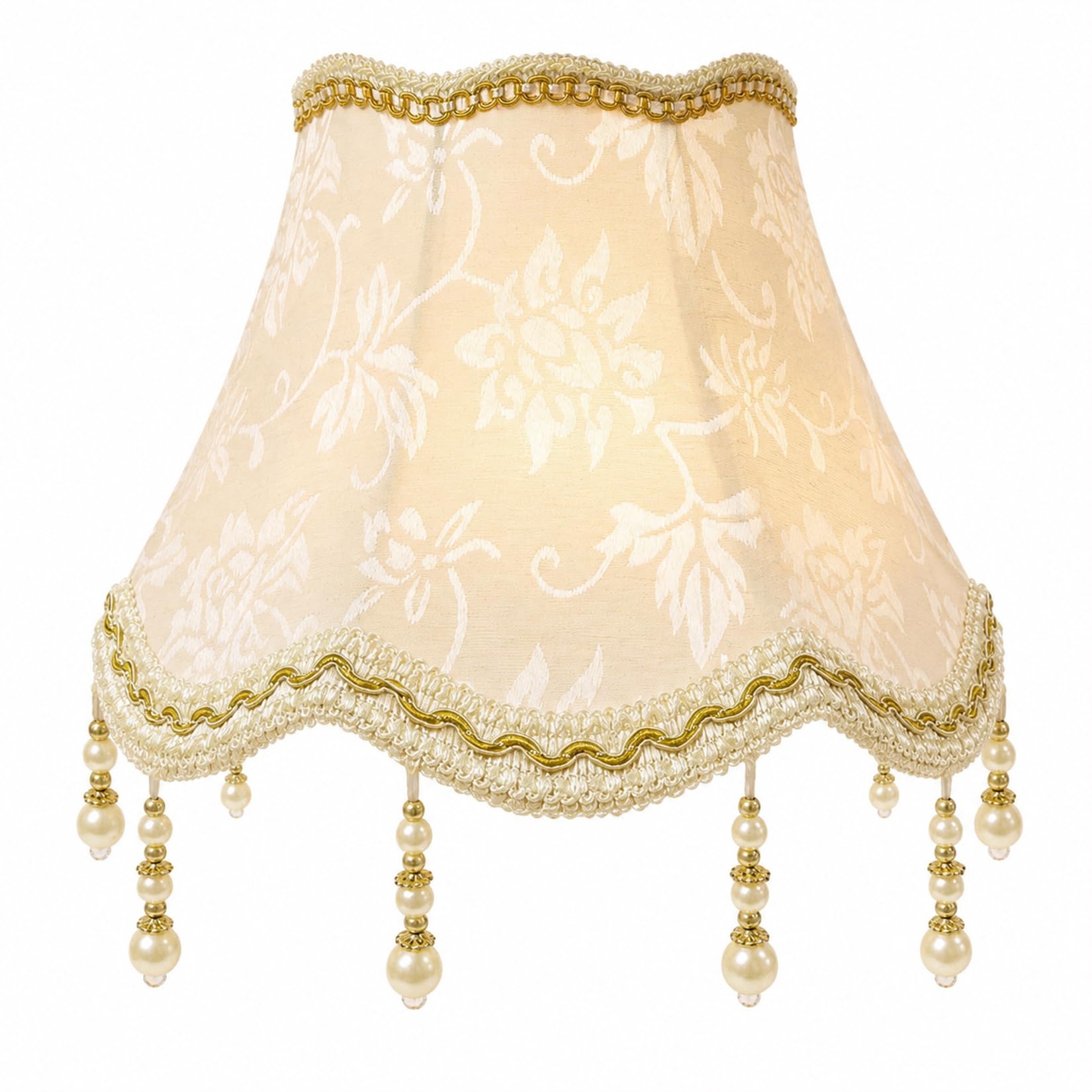 Kleiner Lampenschirm E27 Retro Anhänger Handgefertigte mit Fransen Eleganter Vintage Lampenschirm Stoff für Kronleuchter Pendellampe Wandleuchte Hängelampe (Beige)