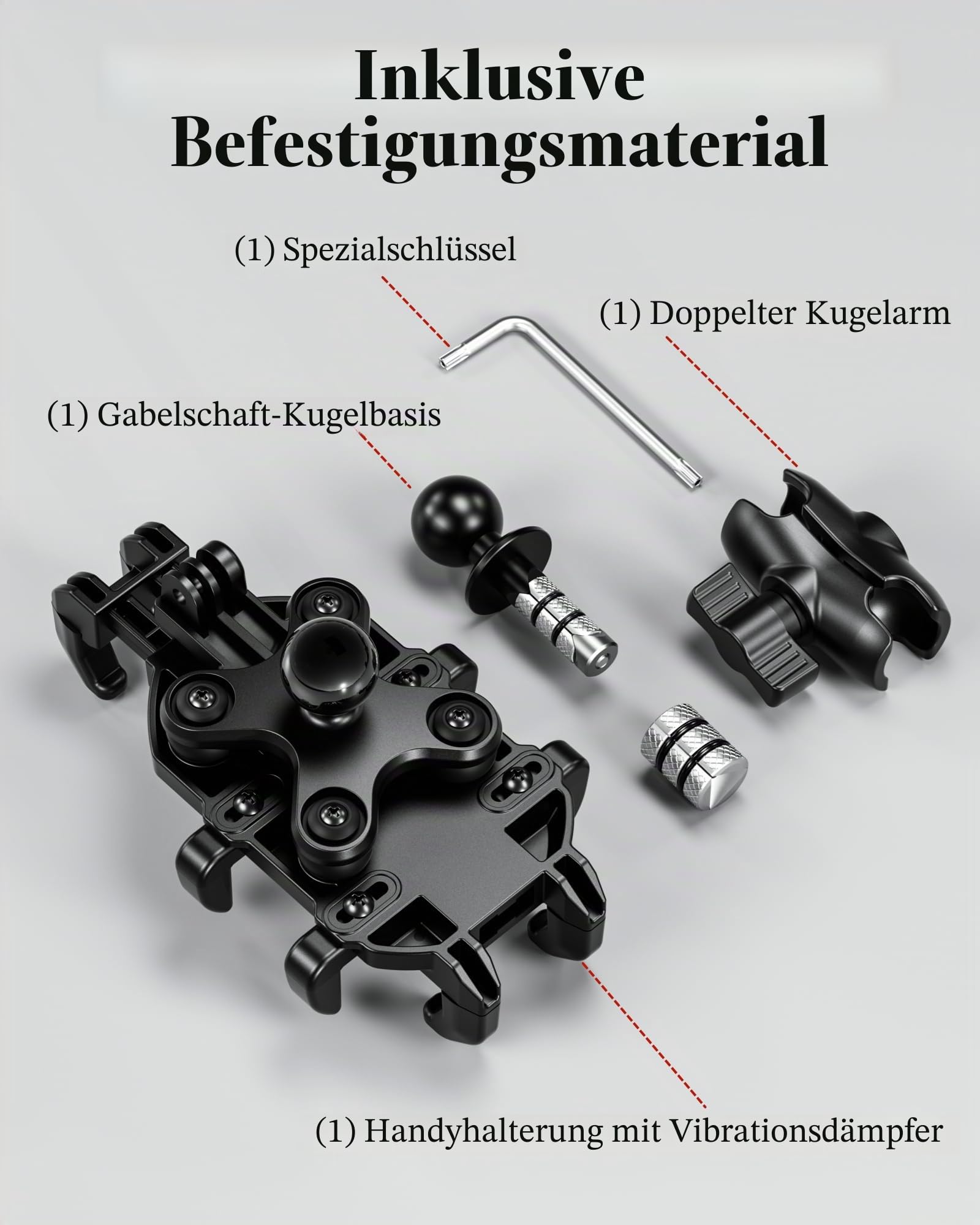 BRCOVAN Motorrad Gabelvorbau Handyhalterung mit Vibrationsdämpfer, Verstellbar Motorrad Handyhalter, Anti-Shake, für 5,4 Zoll - 7,2 Zoll Smartphones