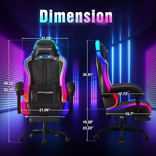 Miniatura 3 de GTPLAYER Silla para Videojuegos, Silla de Computadora con Luces LED RGB, Silla Ergonómica de Respaldo Alto para Adultos con Reposapiés y Apoyabrazos