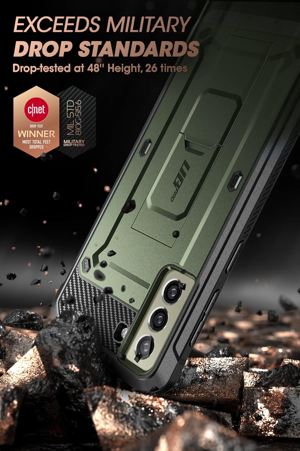SUPCASE for Samsung Galaxy S21 FE Case with Stand & Belt-Clip (Unicorn Beetle Pro), [Built-in Screen Protector] [Military-Grade Protection] Heavy Duty Rugged Phone Case for Galaxy S21 FE, Guldan