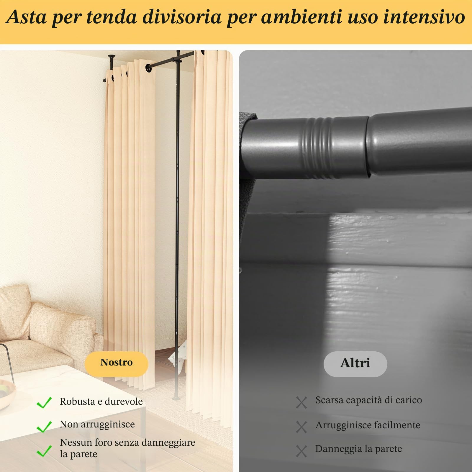 Stanza divisoria per paravento, 3 pezzi, asta per tende senza tenda, paravento flessibile, regolabile, divisorio o asta per tende, frangivista per soggiorno, camera da letto, larghezza 420 cm