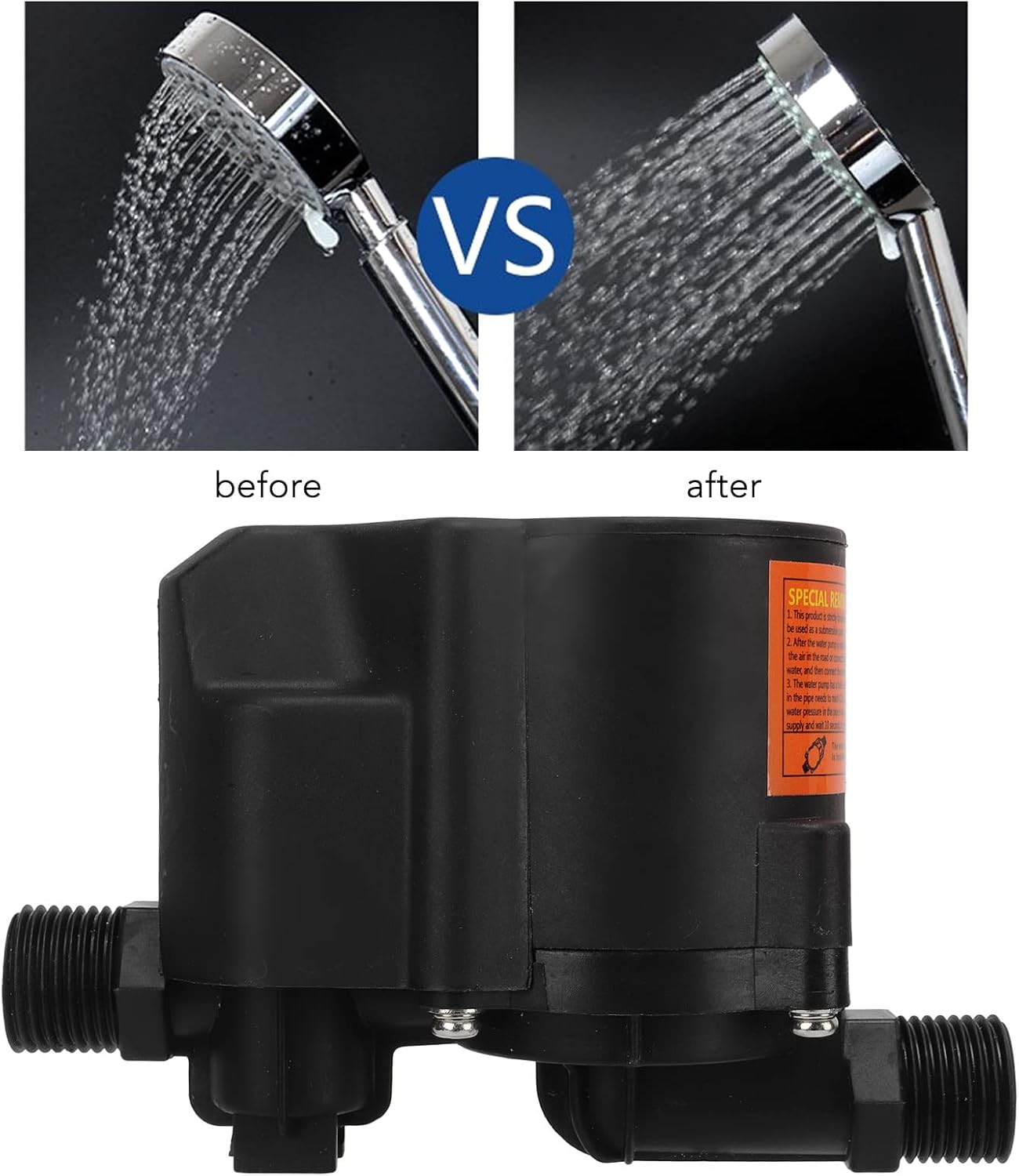 Asixxsix DC24V Water Pressure Booster Pump, 65Pa High Pressure Automatic Water Control Shower Boosting Pump for Bathroom Kitchen Irrigation, Low Noise (US Plug 100‑240V)