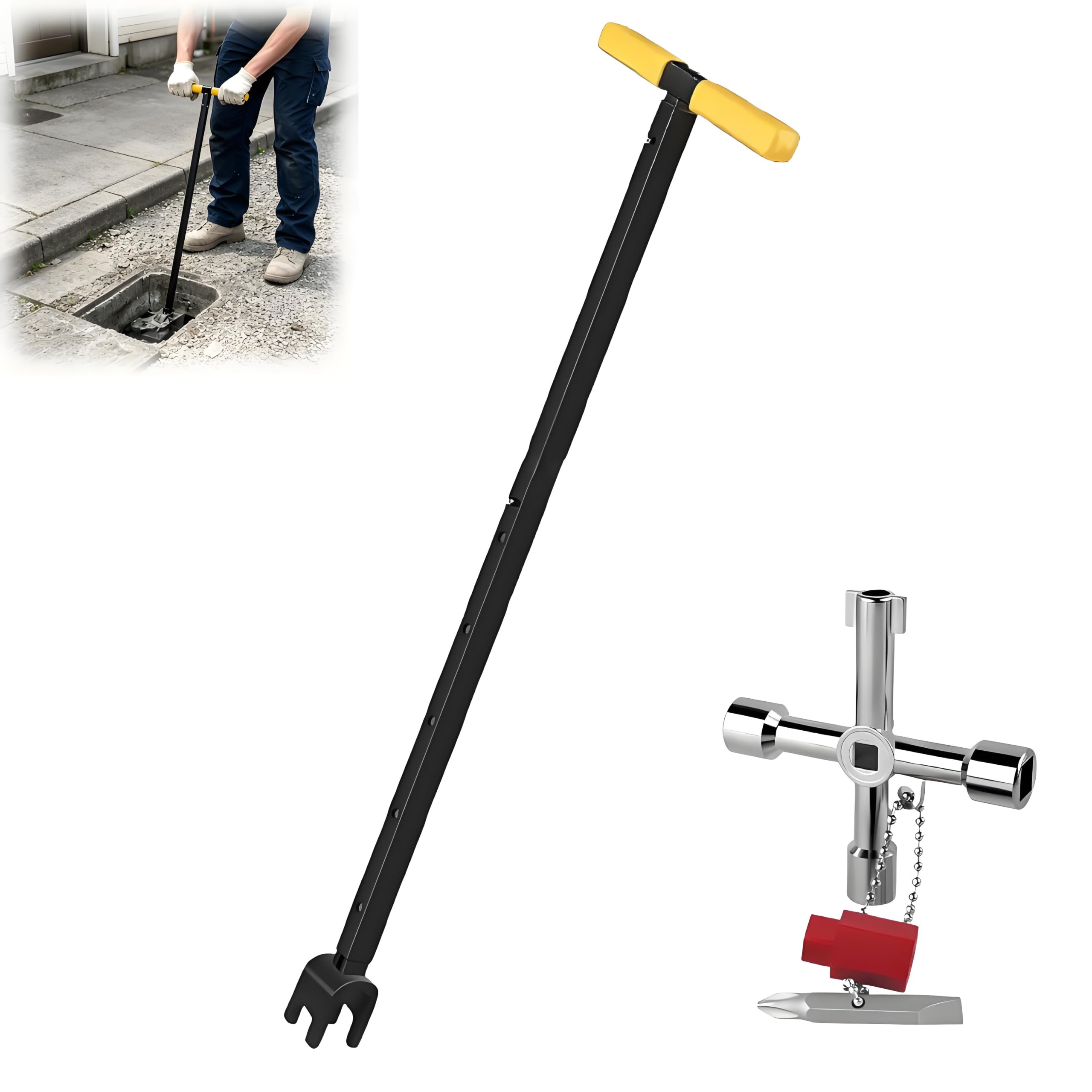 Water Meter Key 18.5-37 Inch, Heavy Duty Water Meter Wrench, Stopcock Key