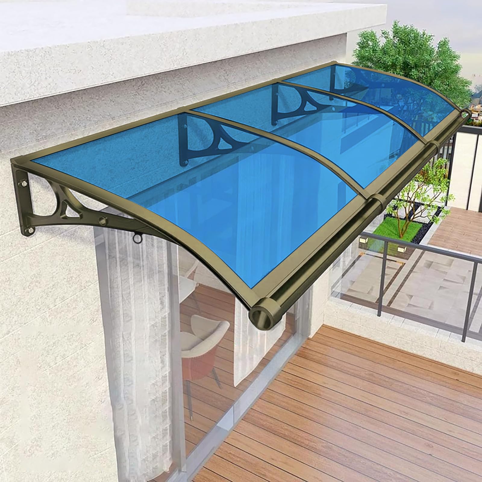 JFOZDM Door Canopy Outdoor, Door Canopy, Porch Canopy Waterproof, Window Awning, UV, Snow Protection, Gold & Silver Aluminium Bracket Polycarbonate Cover, Rain Shelter Canopy for Patio, Roof, Garden