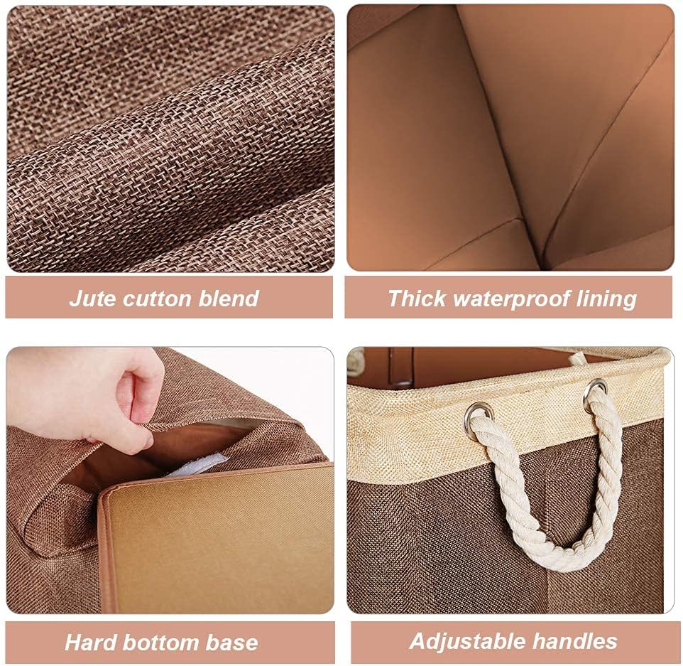 Laundry Basket with Handles 2 Pack, Collapsible Linen Laundry Hampers Built-in Lining with Detachable Brackets Well-Holding Laundry Storage Basket for Toys Clothes Organizer - Brown