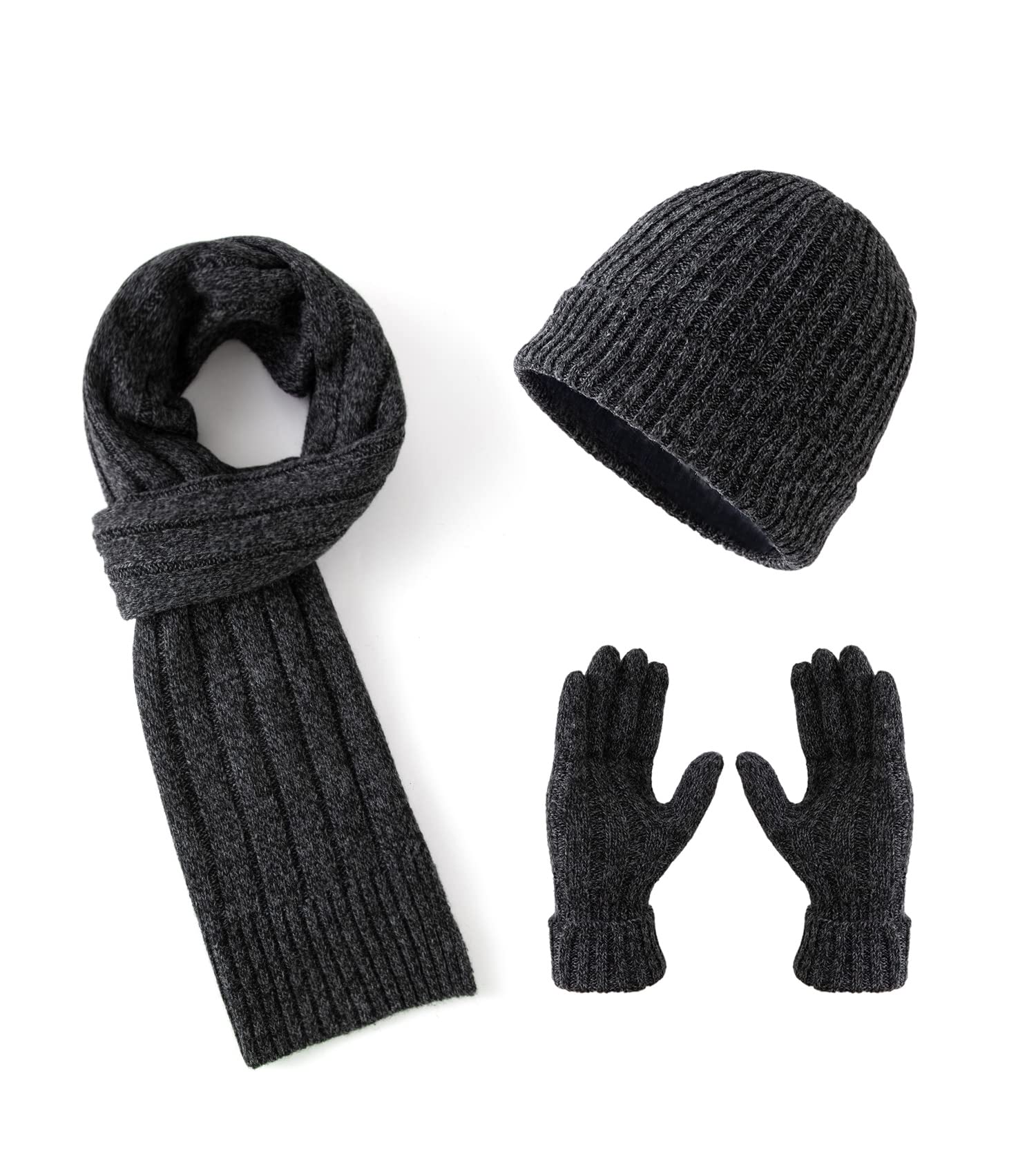 Lallier Winter 3pcs hommes laine chapeau écharpe écran tactile gants ensemble, bonnet chaud tête de mort écharpe thermique gant ensemble pour hommes