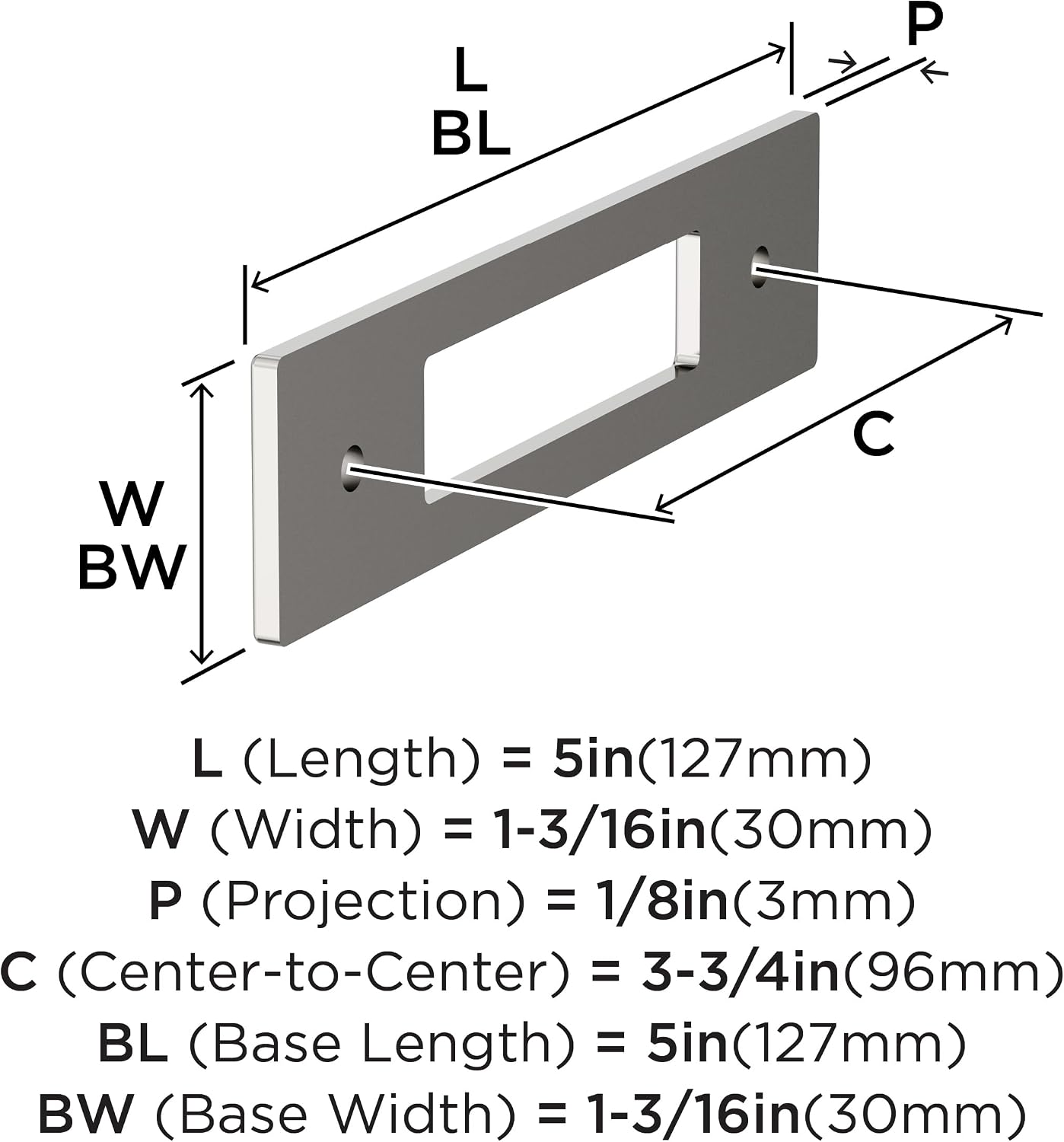 Amerock Medora 3-3/4 inch (96mm) Center-to-Center Rectangle Polished Nickel Cabinet Pull Backplate, BP37782PN