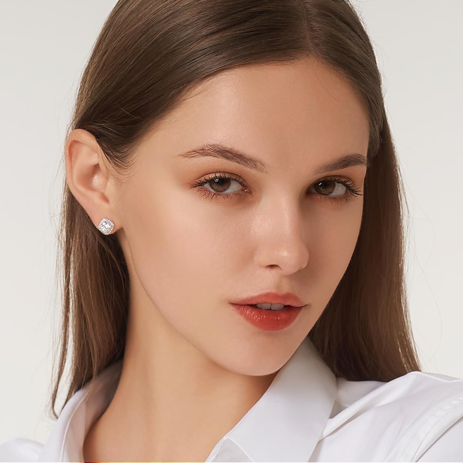 QUEENOU Moissanite Stud Earrings, VVSI Quality D Color Round Cut, Lab Created 925 Sterling Silver with 18K White Gold Plated, Double Halo Design – Idea Gift for Women Men - Image 4