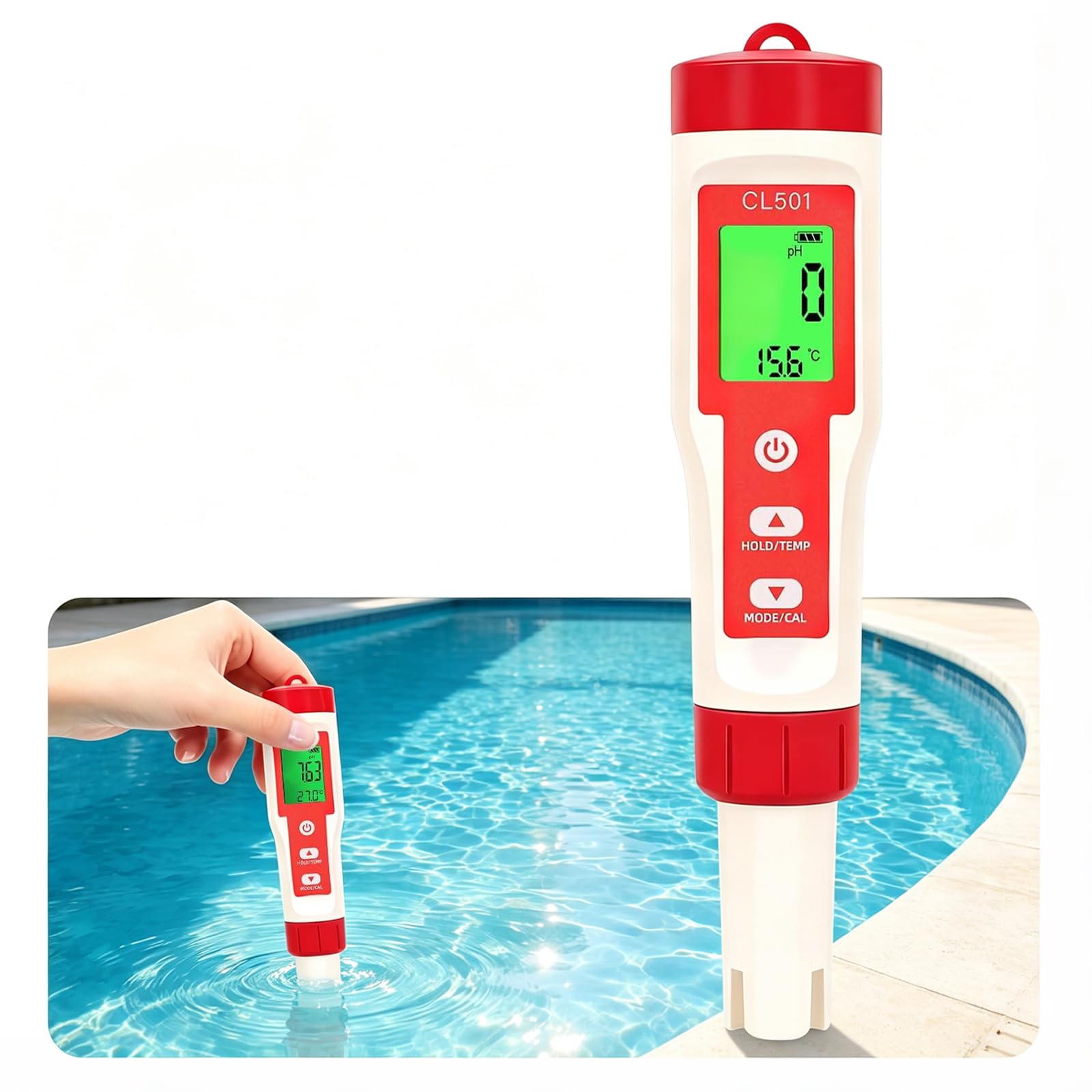 Misuratore di pH e cloro per piscina, misuratore di pH per acqua, tester digitale 5 in 1, pH cloro ORP H2, misurazione della temperatura per piscine, idroponica, acquari, acqua potabile