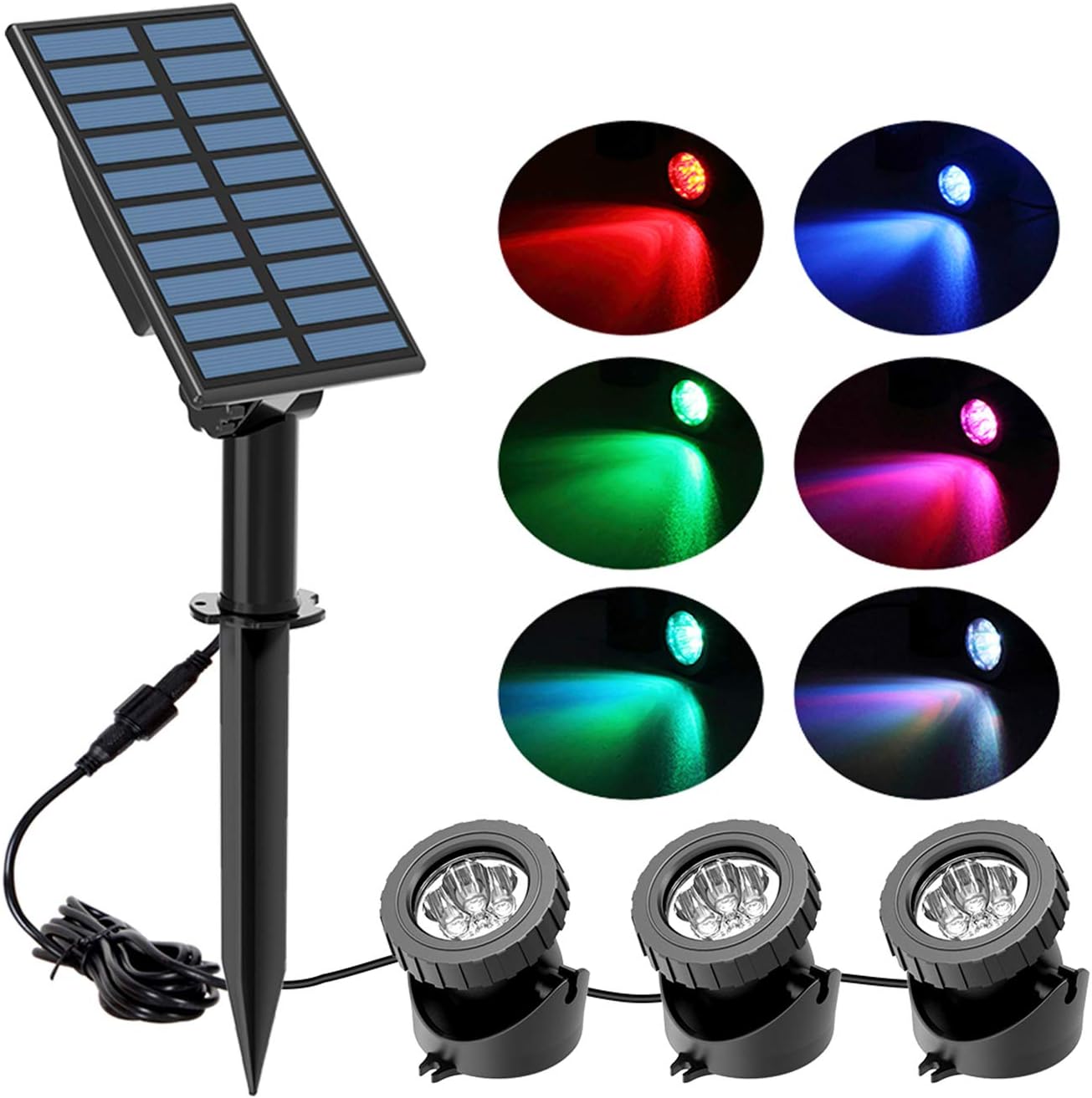 NATPOW Solar Pond Lights, Submersible Pond Light with 3 Lamps 18 LEDs Landscape Spotlight Underwater Lights IP68 Waterproof Amphibious Lighting Light for Garden,Outdoor(Long Press 3S to Turn on)