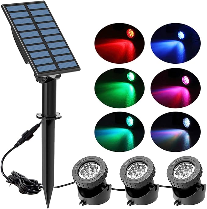 NATPOW Solar Pond Lights, Submersible Pond Light with 3 Lamps 18 LEDs