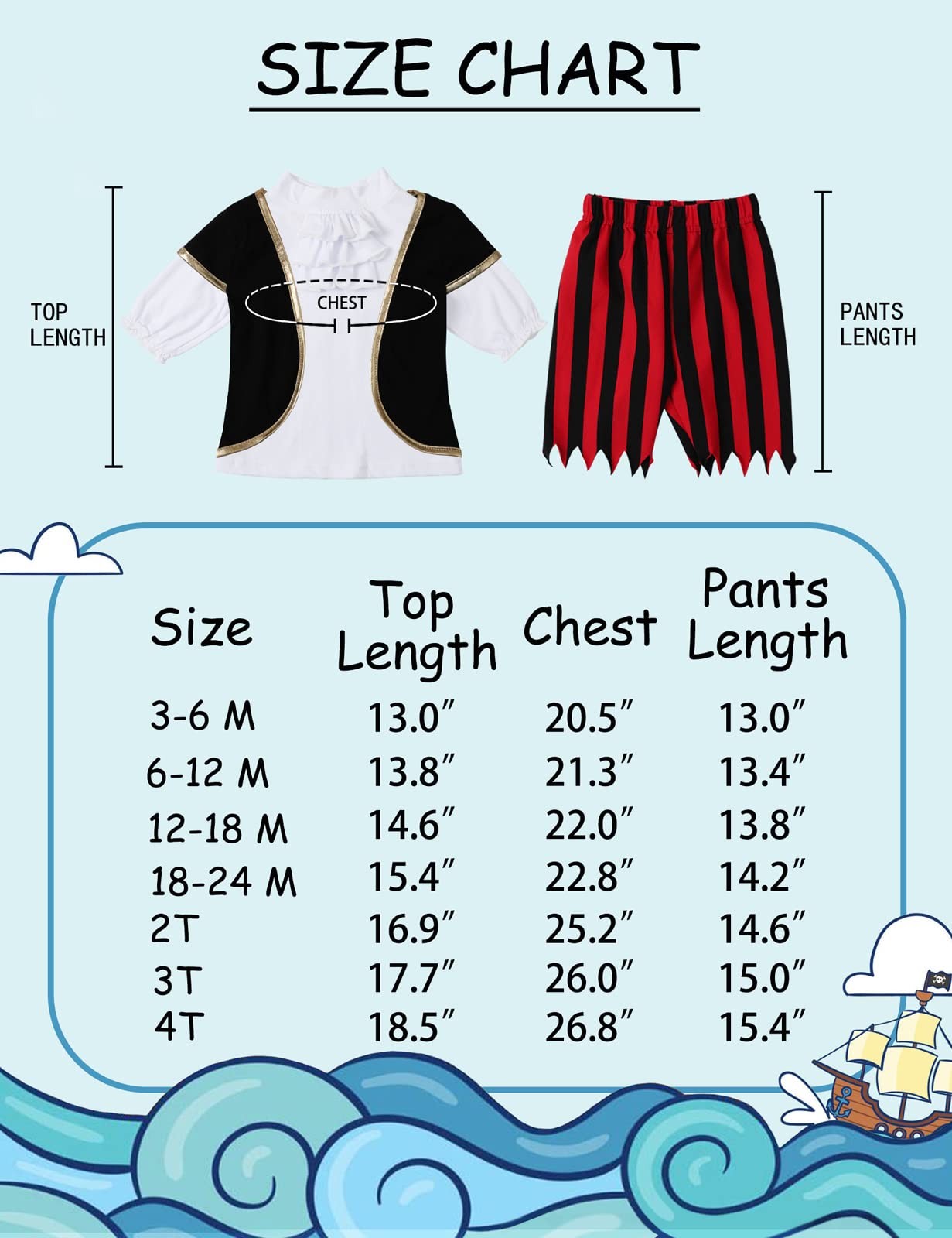 Ensembles de Vêtements Pirate Bébé Garçons Halloween Tenue 0-4 Ans