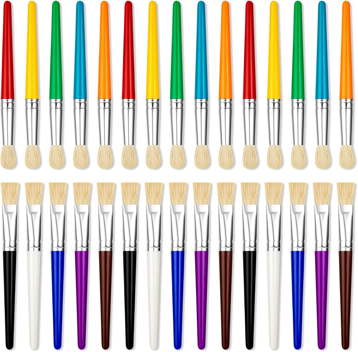 20 Pcs Kids Paint Brushes Bulk - Round & Flat, Easy Clean & Hold Toddler Brushes for Acrylic, Oil, Watercolor Washable Paint