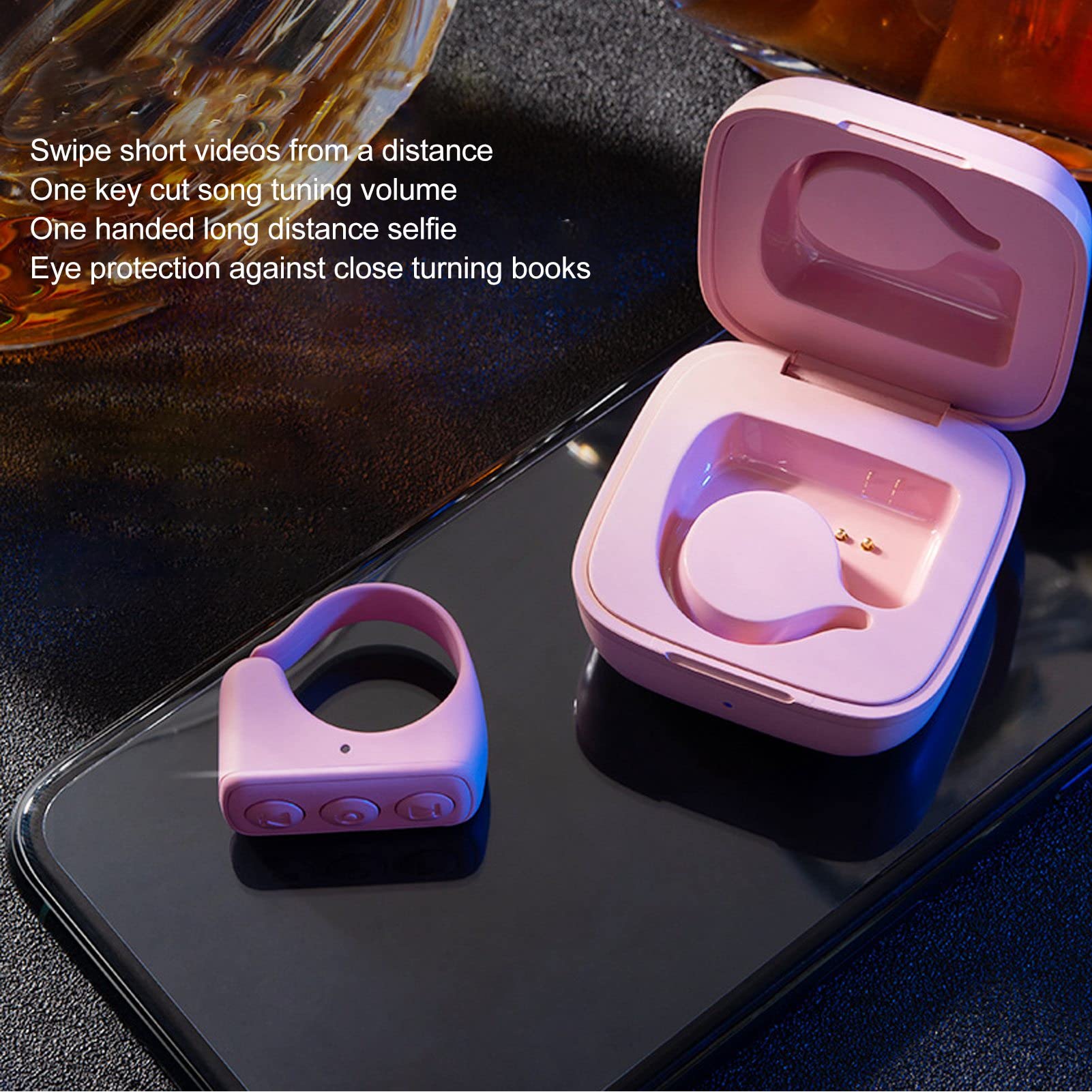 Techrum Tiktok Bluetooth Afstandsbediening Ring, TIk Tok Page Turner Draadloze Vingertop Scrollen Gadget Sluiter Clicker Oplaadbare Selfies Voor Iphone Ipad Android Zwart