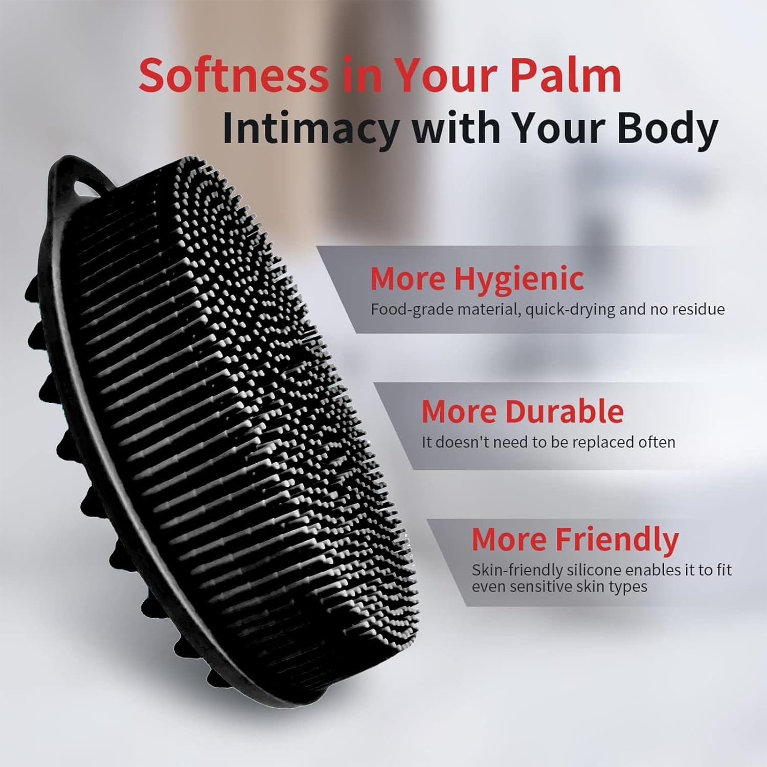 INOVERA (LABEL) Silicone Bathing Scrubber - Exfoliating Cleaning Bath Brush β Soft Body Wash Shower Brushes (Black) 1