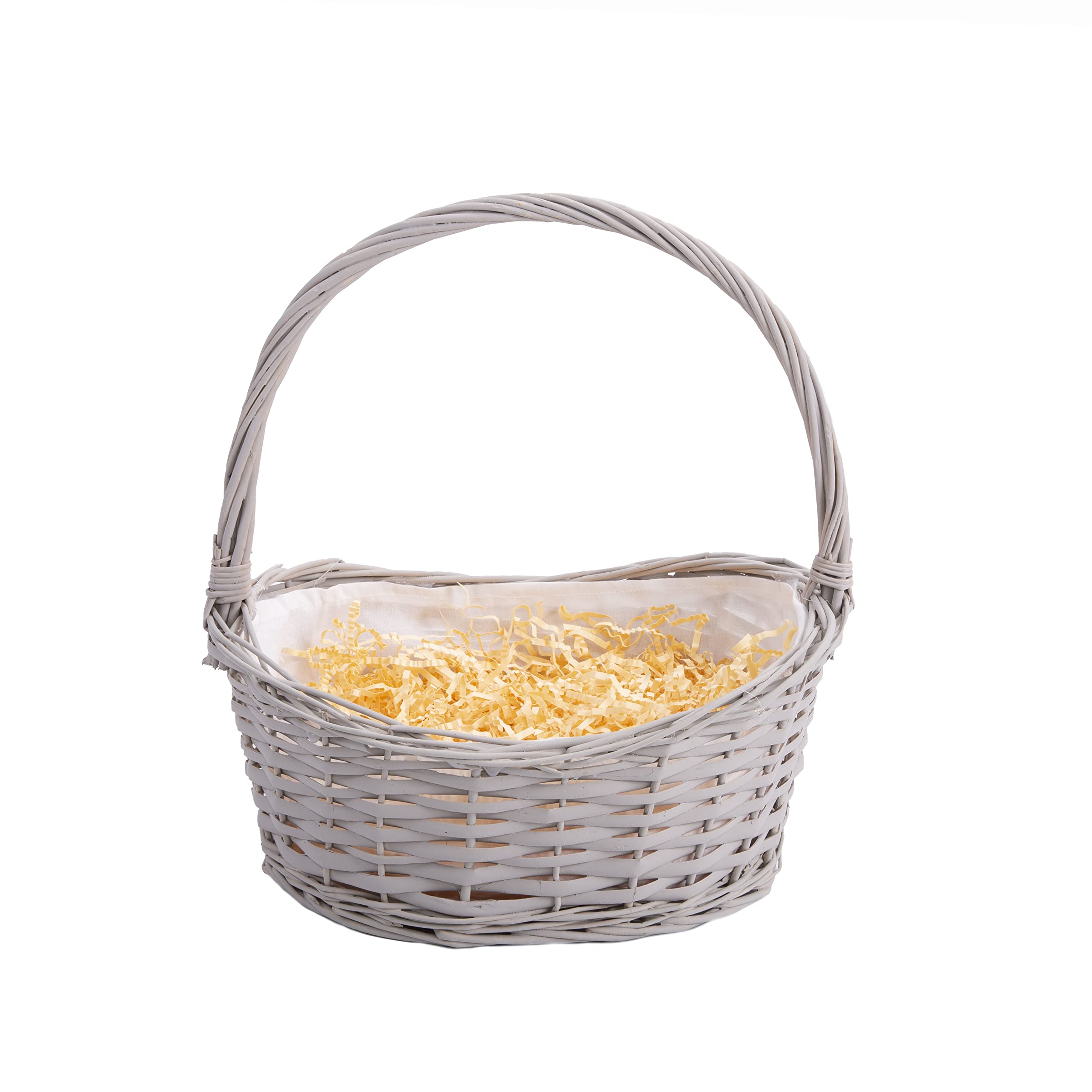 Wickerfield Grey High Handle Wicker Basket Gift Hmaper With Liner Diy Gift Hampers With Shredded Paper/Pull Bow/Cello Wrap All Included (Grey)