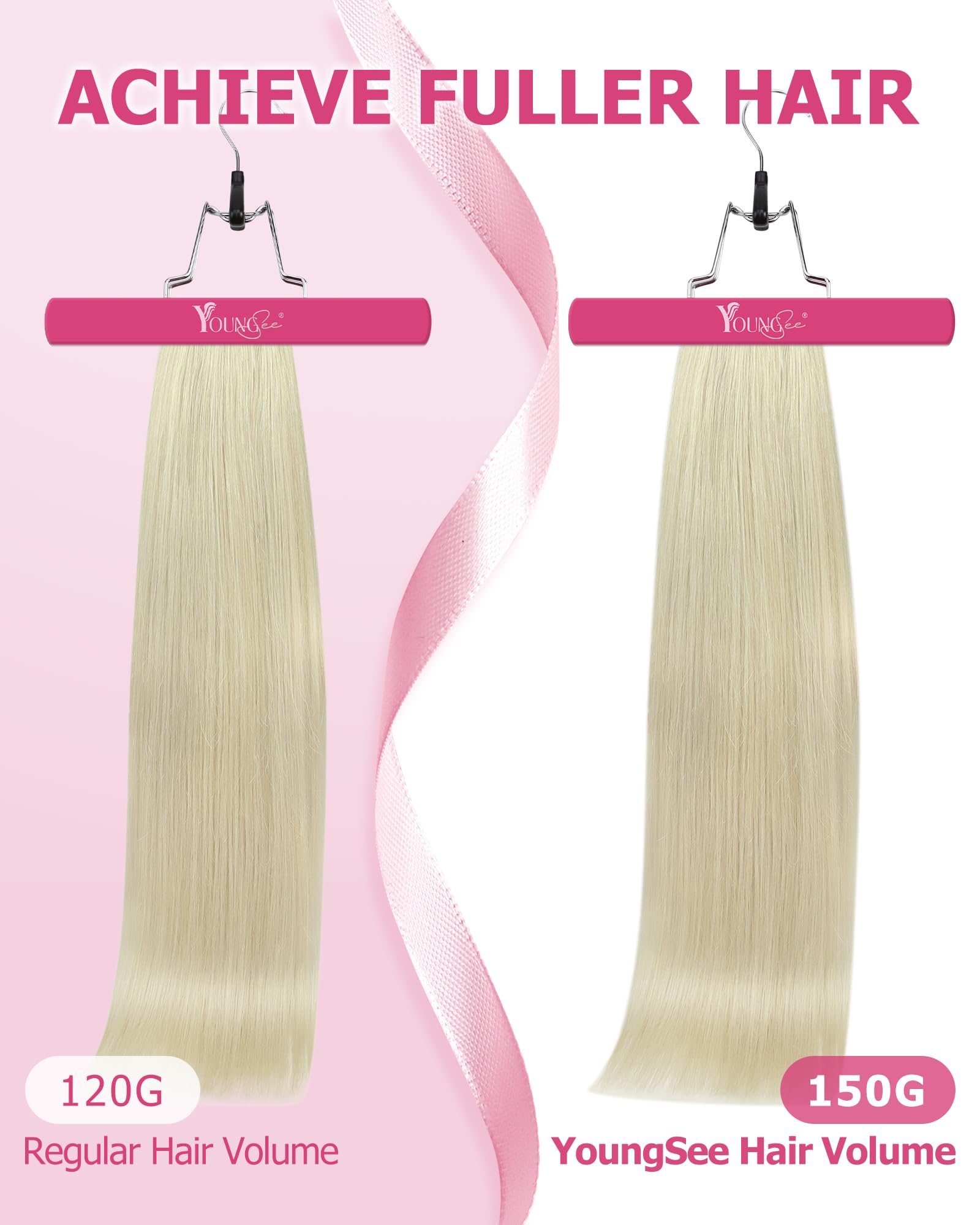 YoungSee Clip in Hair Extensions Real Human Hair Blonde 12 inch 80g Clip in Human Hair Extensions Platinum Blonde Clip in Extensions White Blonde for Women Short Straight 7Pcs — view 3