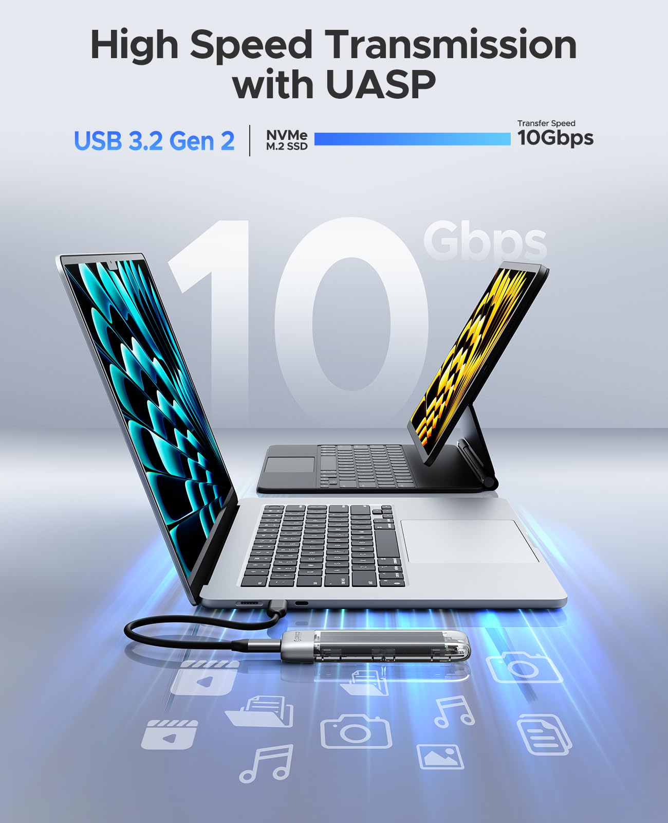 ORICO Case SSD M2 NVMe, Adattatore USB 3.2 Gen 2 10Gbps Senza Attrezzi, Per PCIe M-Key/(B+M) Key 2230/2242/2260/2280, Supporto UASP Trim-TXM2
