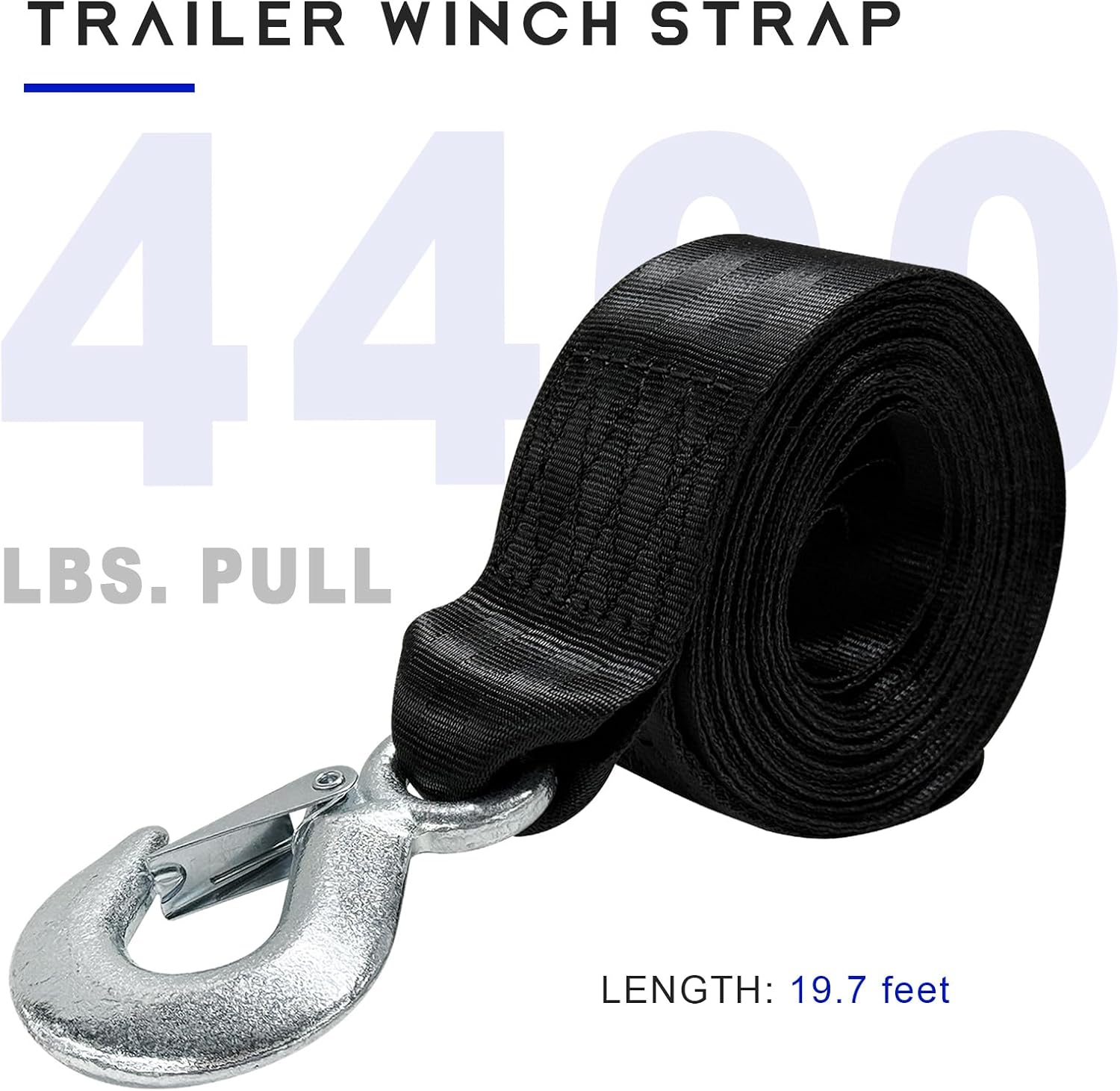 Boat Trailer Winch Strap with Hook, 2" x 20' Strengthened Polyester Emergency Towing Rope, 10000 lbs Heavy Duty Hand Crank Strap Replacement for Towing Jet Ski Truck SUV ATV