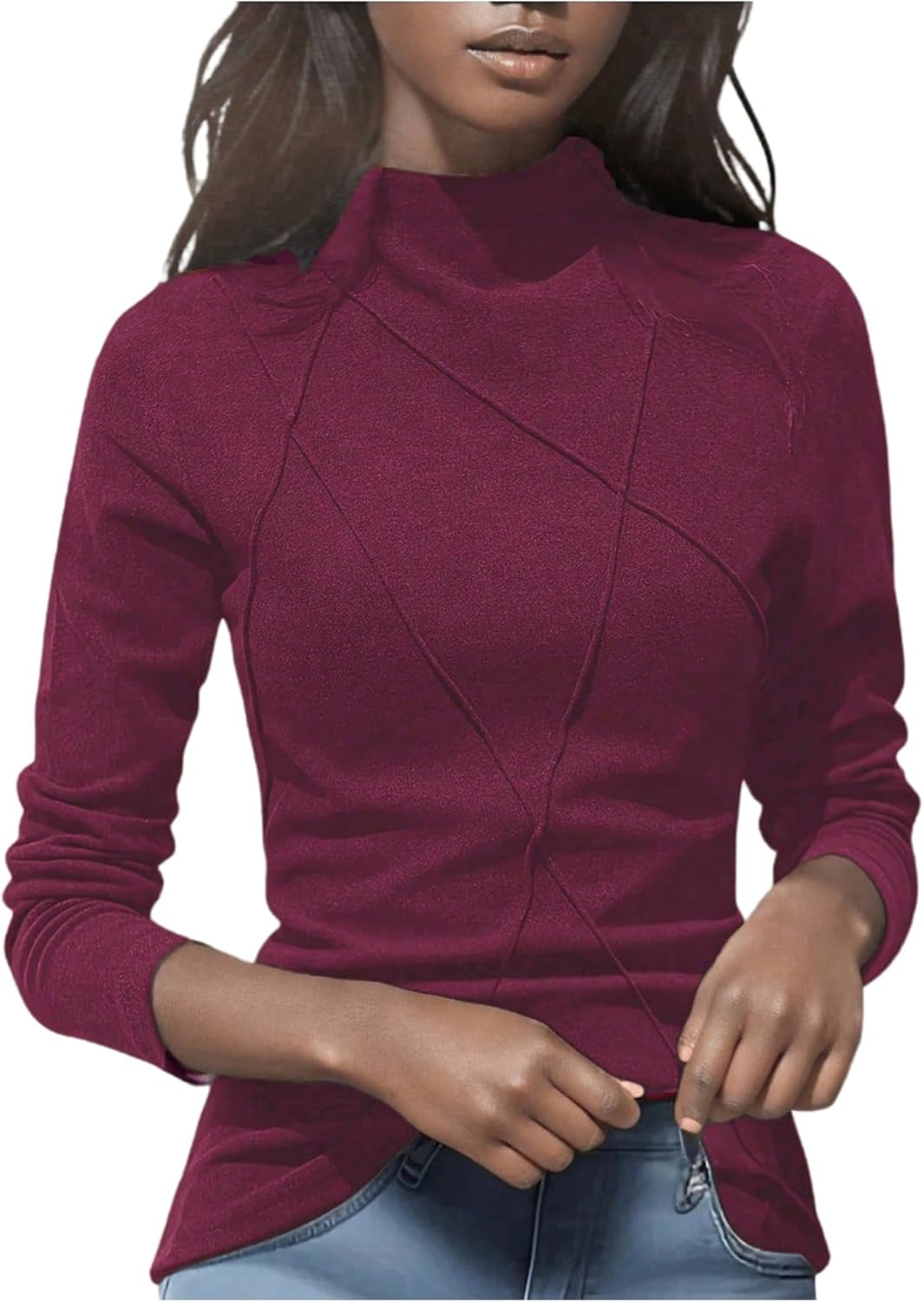 WDIRARA Women's Mock Turtleneck Long Sleeve Shirts Textured Thermal T Shirts Base Layer Top Undershirts