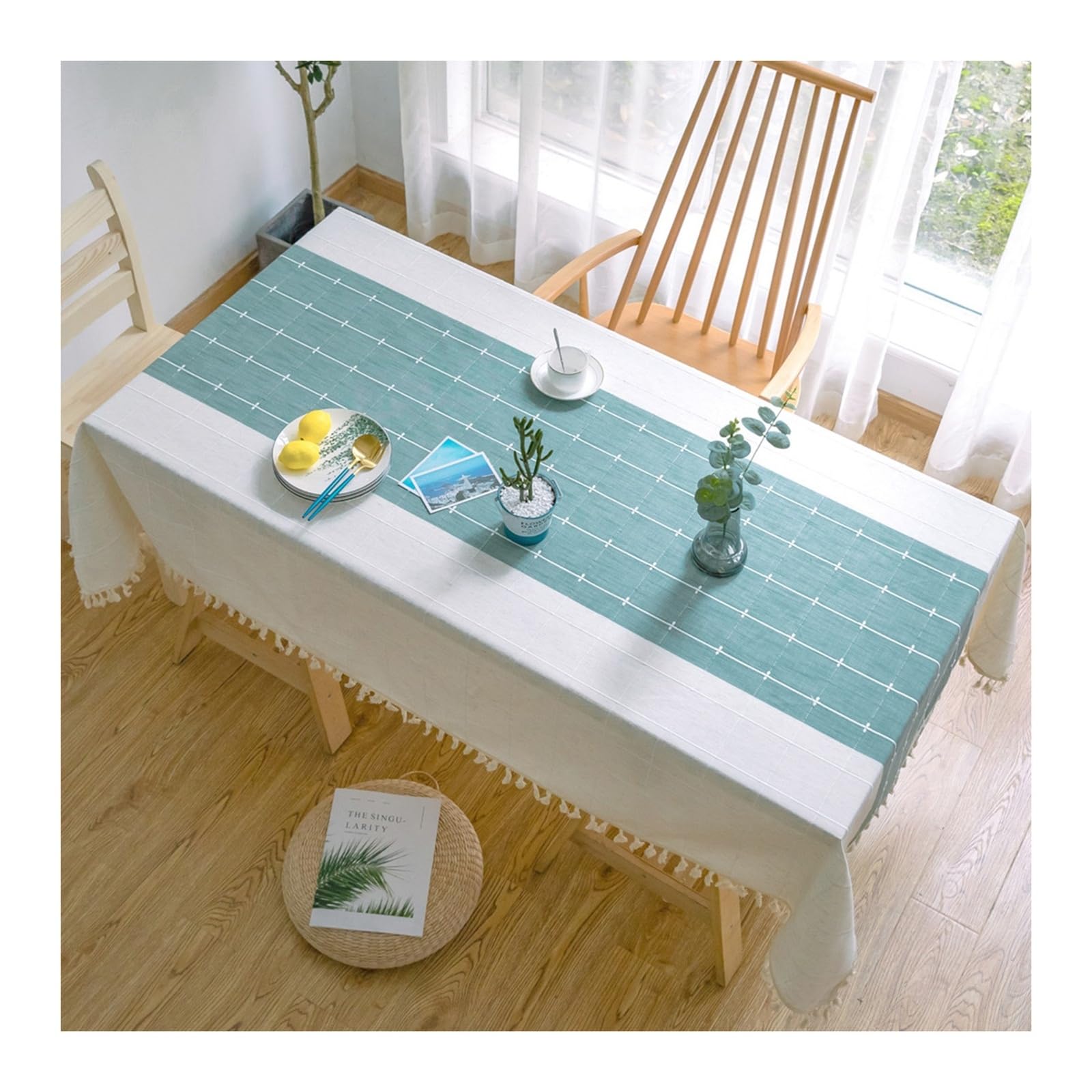 Nappe verte à carreaux idéale pour repas de famille en lin