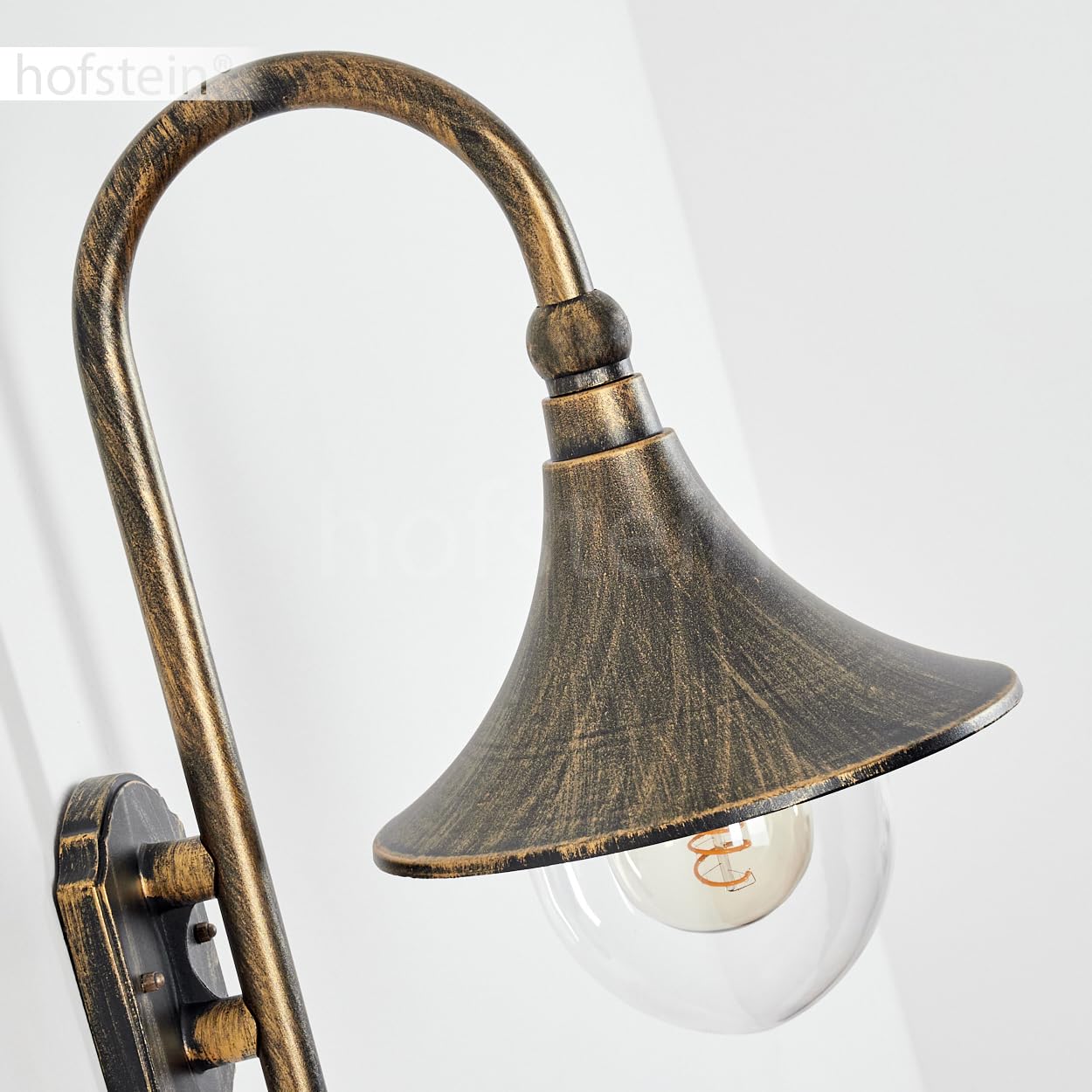 HOFSTEIN Außenwandleuchte Elgin, Außenwandlampe aus Metall/Kunststoff in Braun-Gold/Klar, Wandleuchte Down außen im Landhaus/Retro/Vintage-Stil, E27, IP44, Hof, Eingangsbereich, Terrasse, Haustür