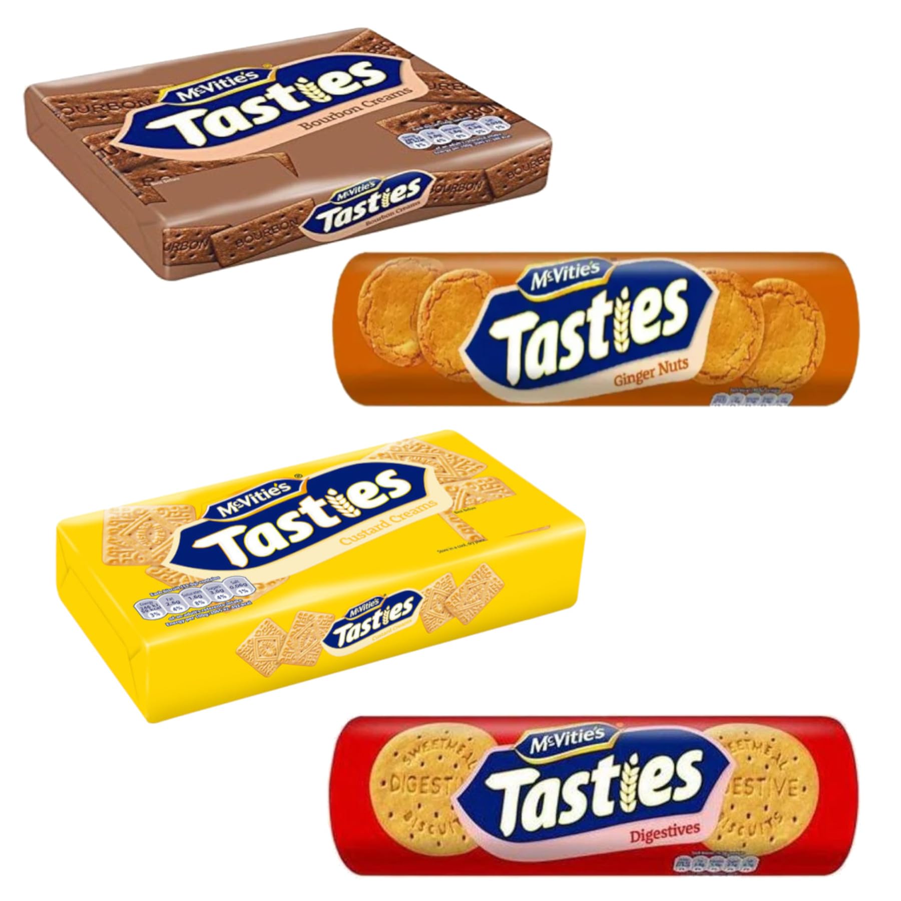 British Biscuits Variety Pack - with 4 Types of Classic Mcvities Biscuits - Digestives, Custard Creams, Bourbon Creams and Ginger Nuts - 1.2kg Total Great for Tea Breaks
