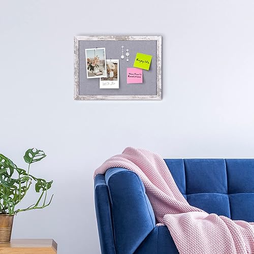 Miniatura 3 de Aitakatta Tablón de anuncios de fieltro gris, tablones de anuncios decorativos para colgar en paredes con marco de madera rústica blanca, tablero de