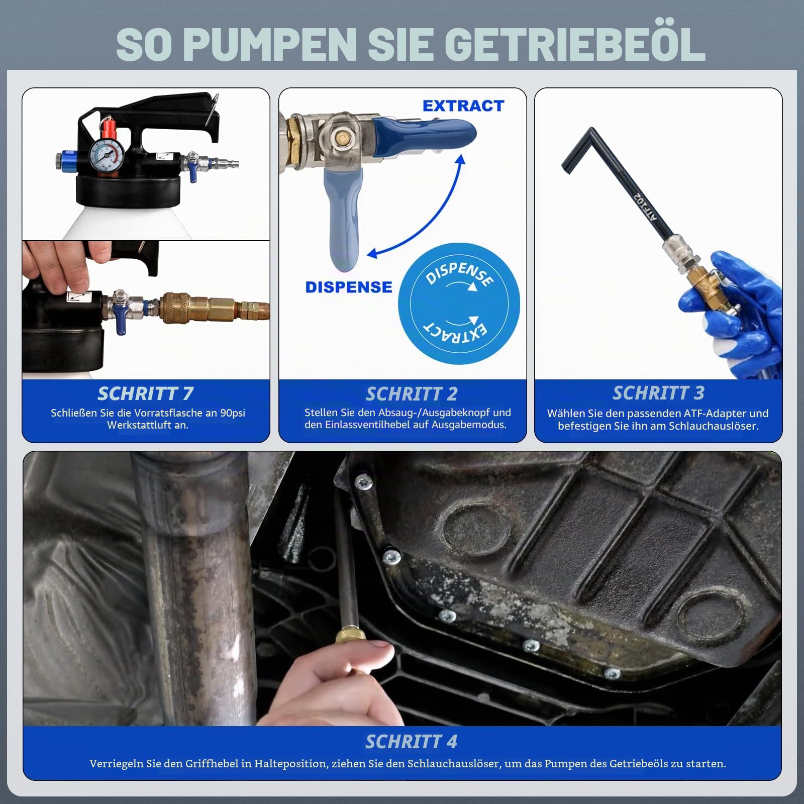 FreeTec Getriebeöl Einfüllgerät,10L Pneumatische Getriebeöl Pumpe, 2 en 1 Ölabsaugpumpe und Öl Einfüllgerät mit 14tlg ATF Adaptersatz für Auto Traktor