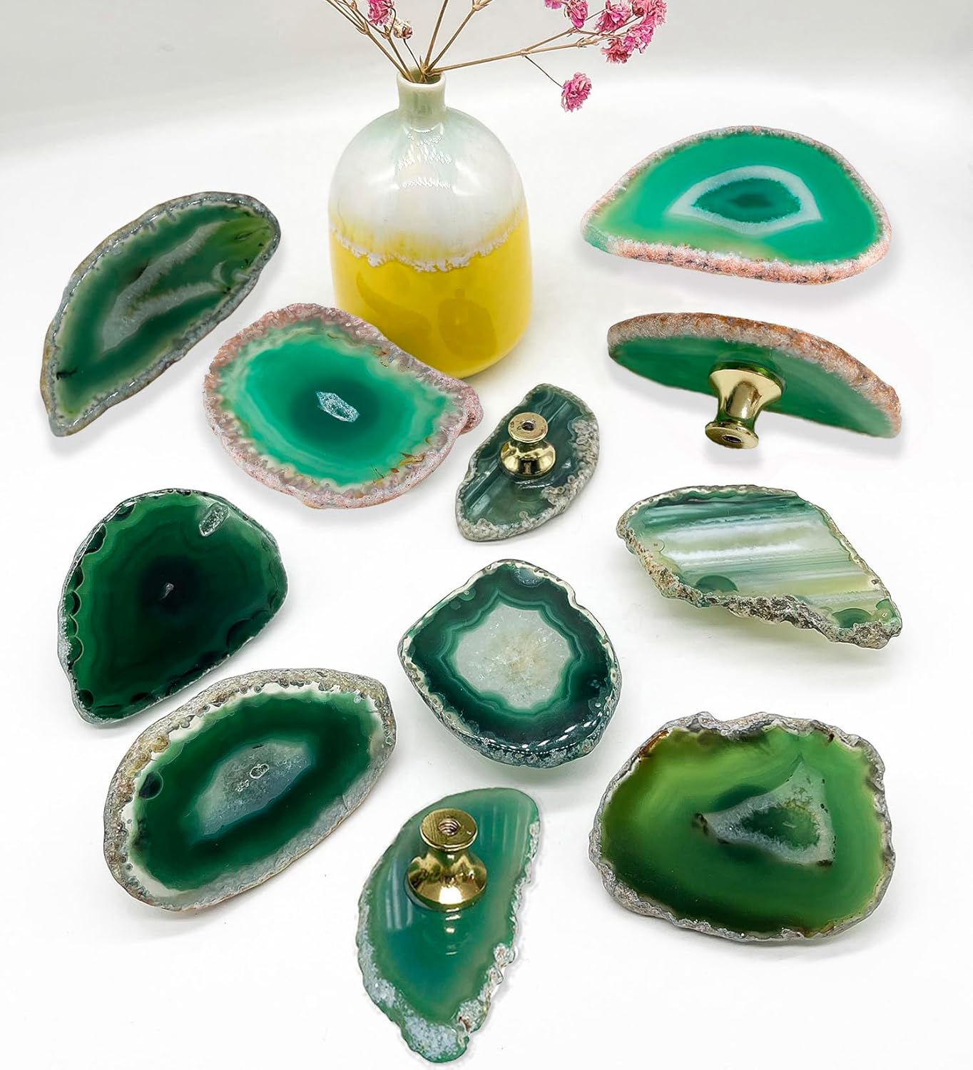 Agate Drawer Knobs - 4Pcs Geode Dresser Knobs - Gems Stone Cabinet Handles, Agate Geode Cabinet Knobs for Furnitures DIY