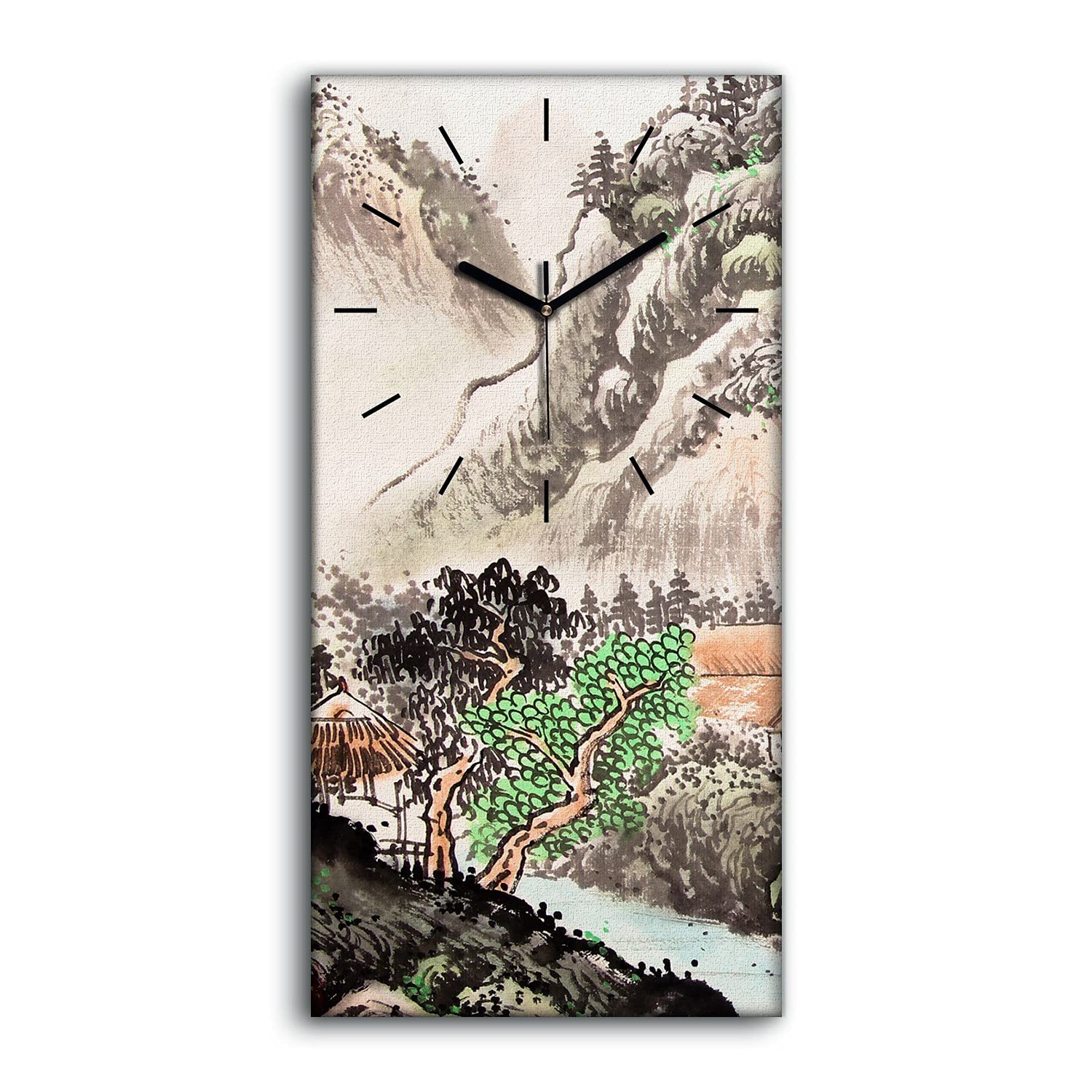 Horloge sur Toile Paysage Chinois Coloray 30x60cm Art Moderne