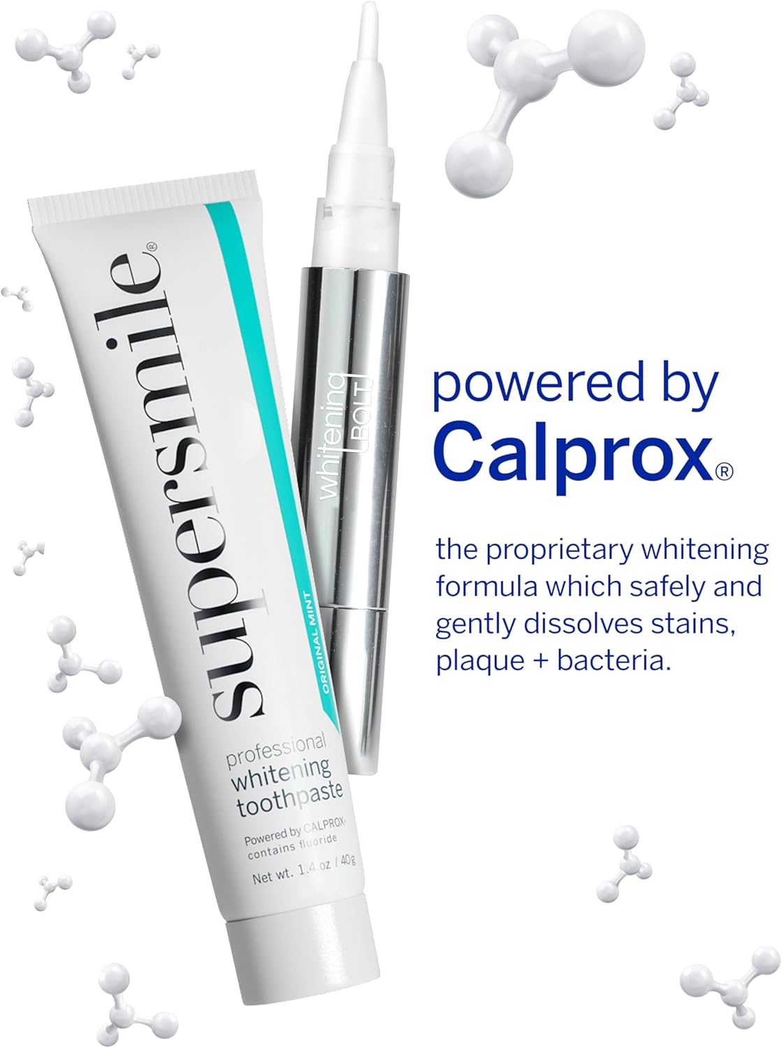 Supersmile Whitening Glow Gift Set – Brighten Your Smile with 1.4oz Whitening Toothpaste, 1.2oz Accelerator, Crystal Toothbrush & Bolt Pen – Removes Stains Without Sensitivity