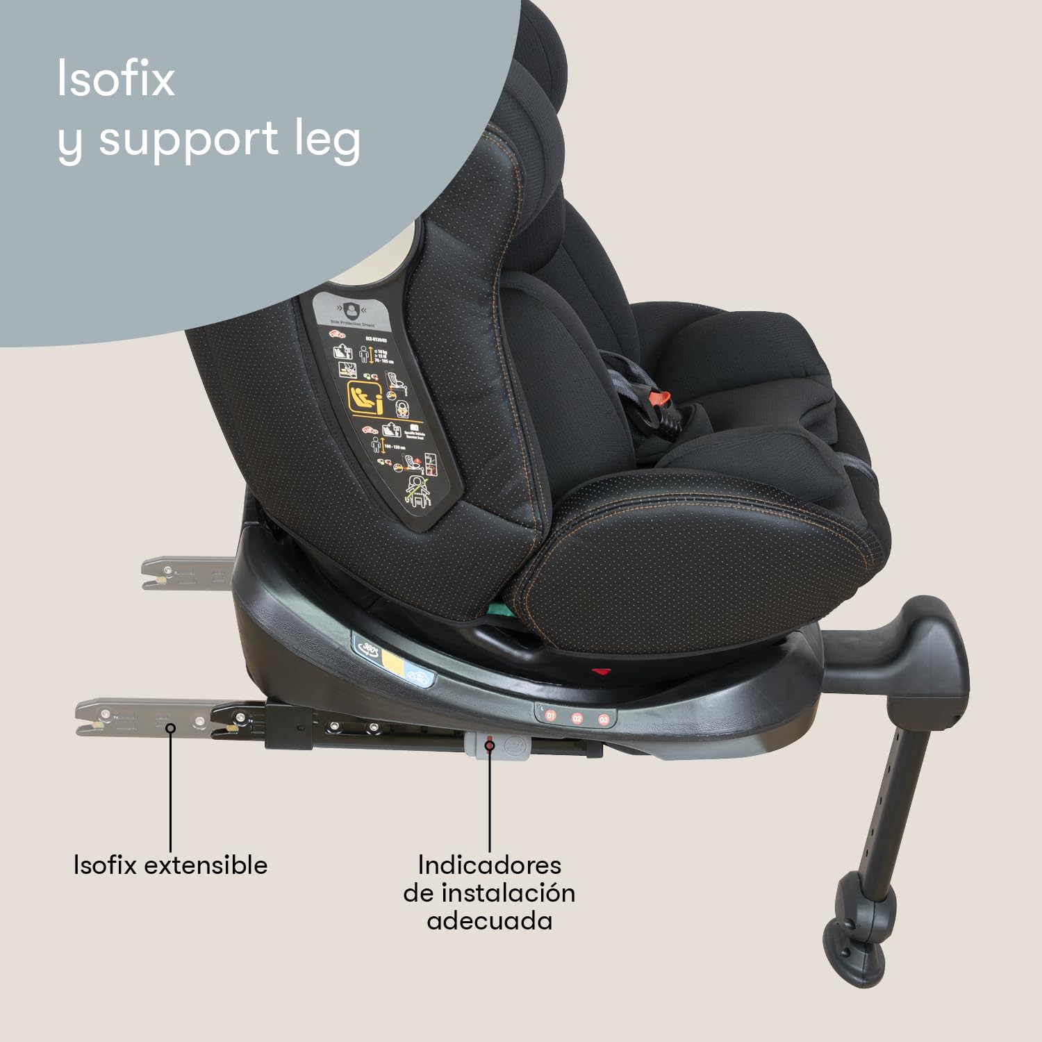 Casualplay Siège auto Revol XL Isize pivotant avec isofix et pied d'appui, groupe 0 1 2 3 de 0 à 12 ans ou de 40 à 150 cm de hauteur et dispositif de protection latérale SPS, noir