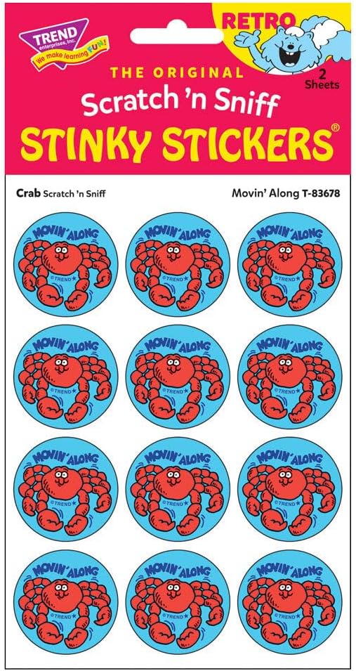 Movin' Along/Crab Scent Retro Scratch 'n Sniff Stinky Stickers by Trend; 24 Seals/Pack - Authentic 1980s Designs!