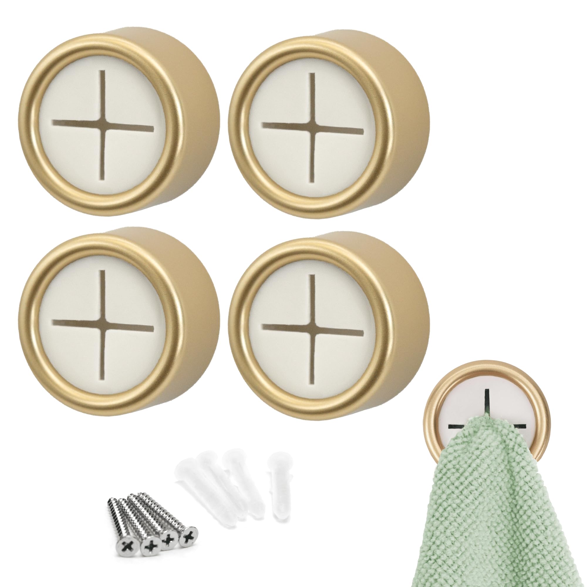 Brushed Gold Push Towel Hooks - 4 Pack -1