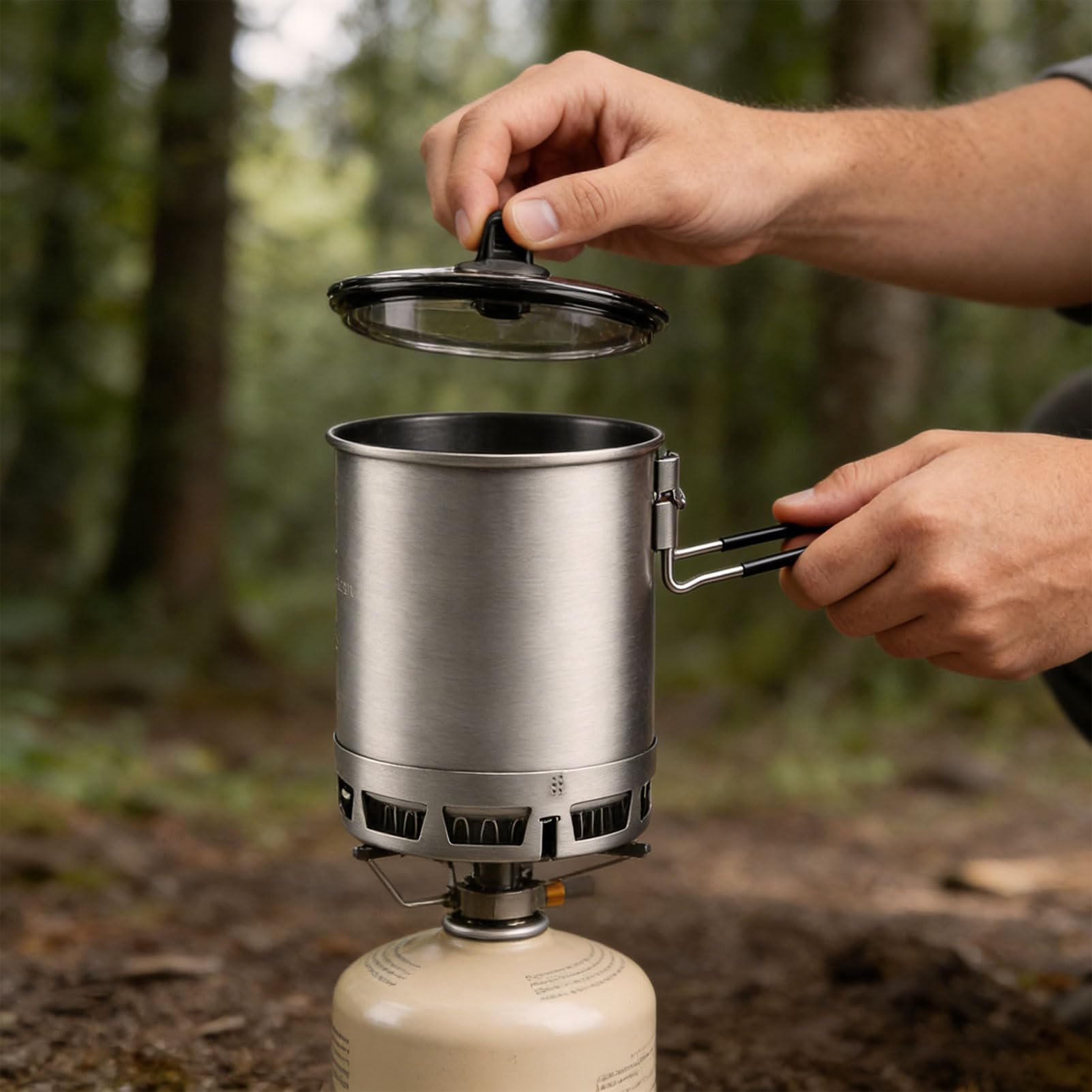 Camping Topf für Gaskocher, 600ml 162g Faltbar mit Wärmetauscher – Camping Kochtopf für Outdoor, Wandern & Reisen