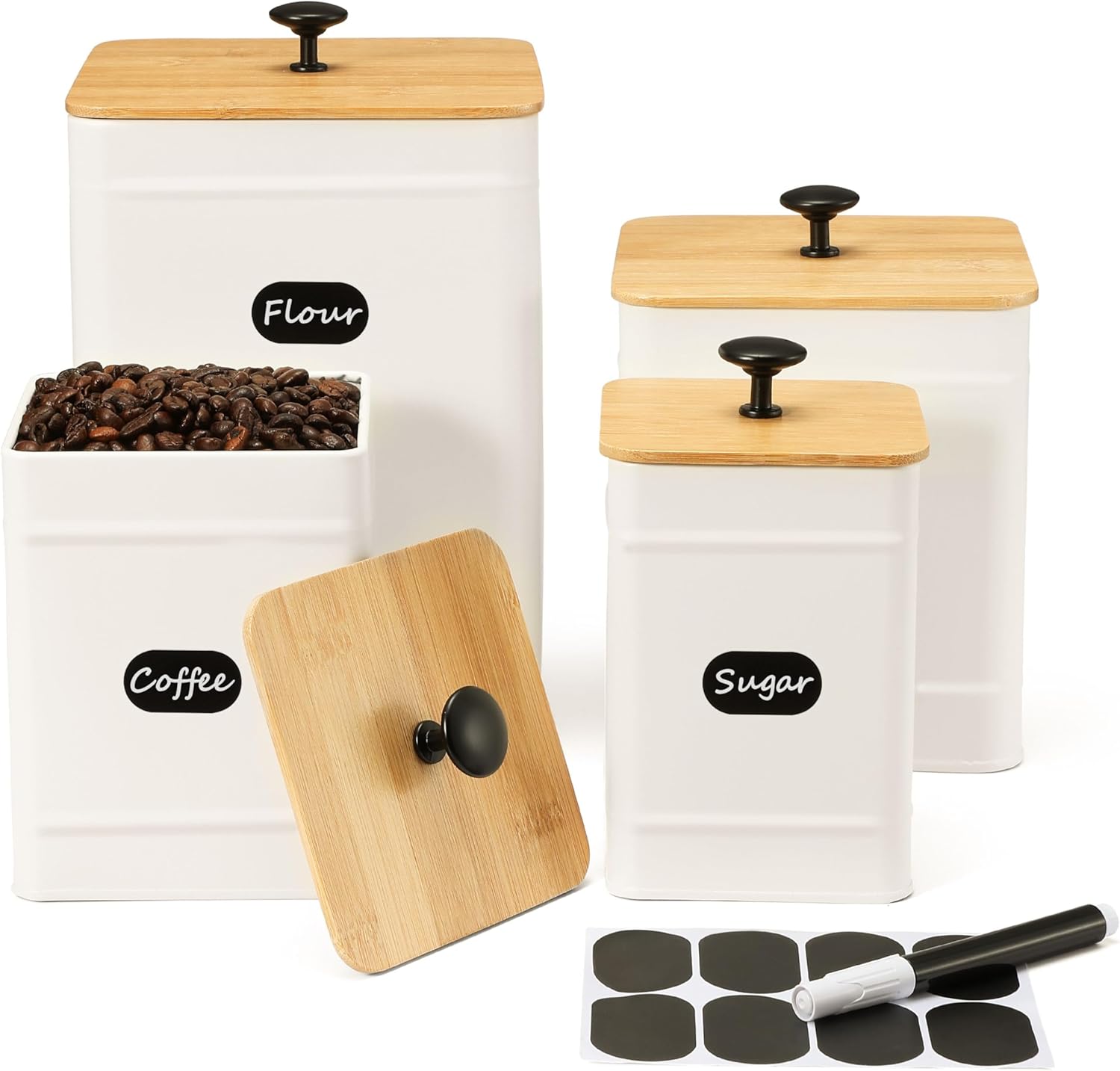 PERFNIQUE Kitchen Vegetable Storage Container, Potato Onion Garlic Storage Bin Set of 3 for Countertop Pantry, Airtight Kitchen Canisters for Countertop Set of 4, Coffee Tea Sugar Flour Spice Tin Jars