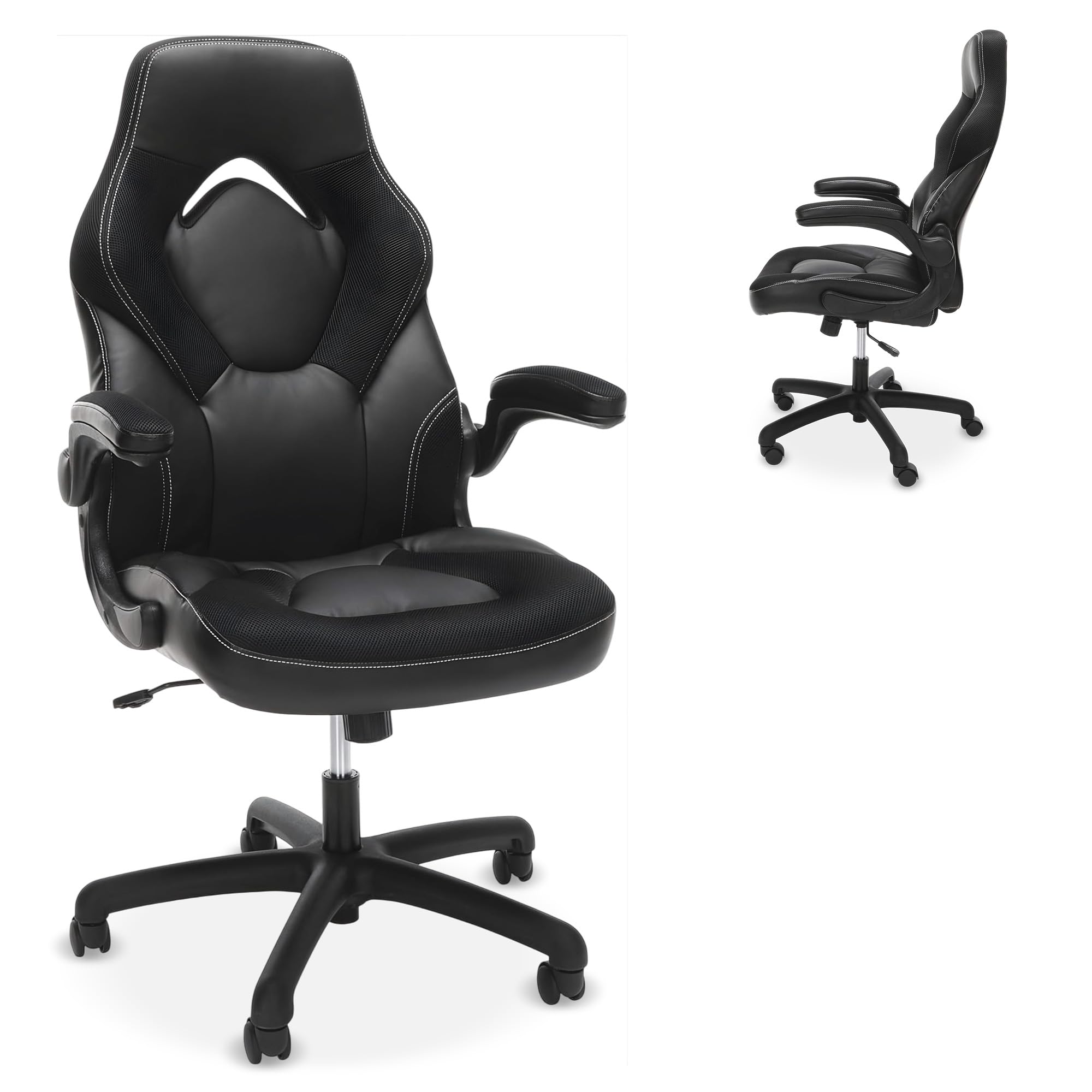 Video game stoel, ergonomisch ontwerp opgestart computer stoel verhogende rotary met voetsteun huishoudelijke fauteuil met hoofdsteun en lumbale ondersteuning (Color : Black white