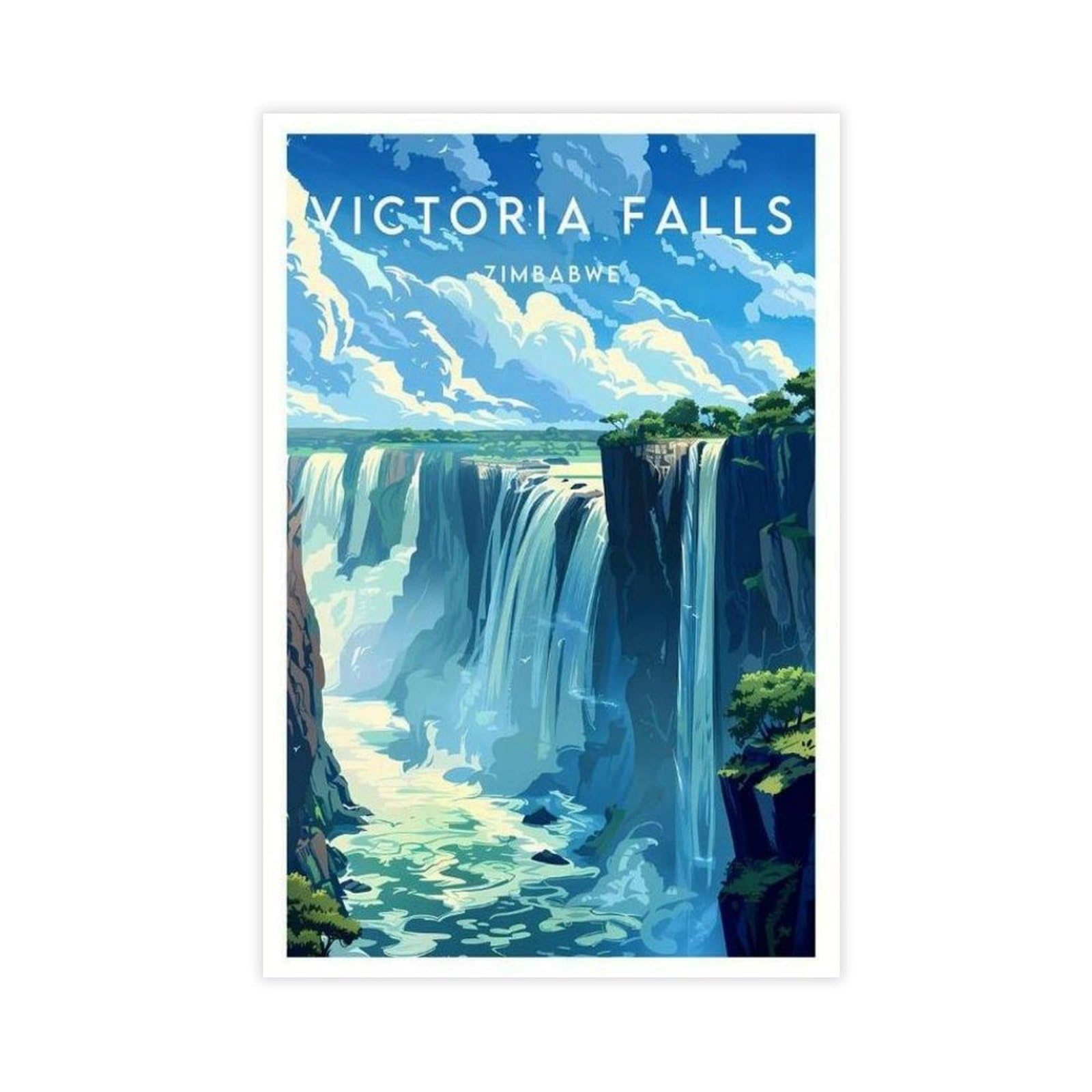 Qgvbgf Victoria Falls Travel Print - Zimbabwe Canvas Poster Bedroom Decor Landscape Office Room Decor Gift 24X36inch(60X90cm)
