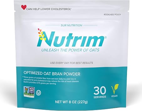 Nutrim Oat Bran Powder with 750mg Beta Glucan per Serving - Easy-Mix Soluble Fiber for Cholesterol Management & Immune Support - Heart Healthy, Non-GMO & Vegan Oatmeal Powder