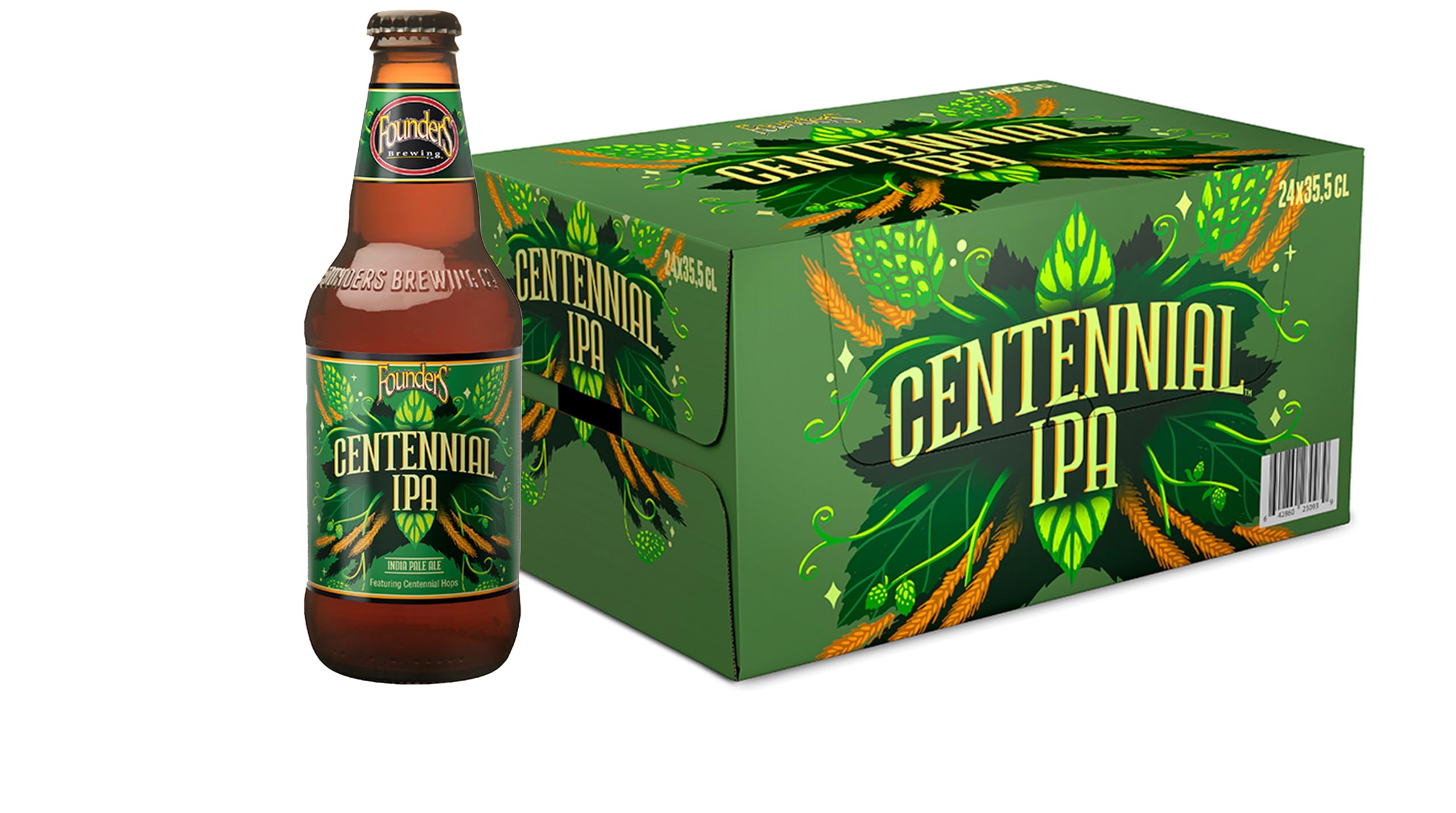 Founders Centennial IPA, Pack 24 Botellas x 33cl, Cerveza Dorada, Aroma Intenso a Limón Con Notable y Persistente Amargor, 7.2% Volumen de Alcohol