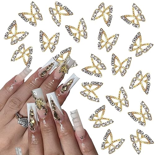 Miniatura 6 de Dijes de aleación 3D de mariposa para uñas, 20 piezas de dijes de mariposa de metal, gemas de cristal brillante, diamantes de imitación de mariposa,