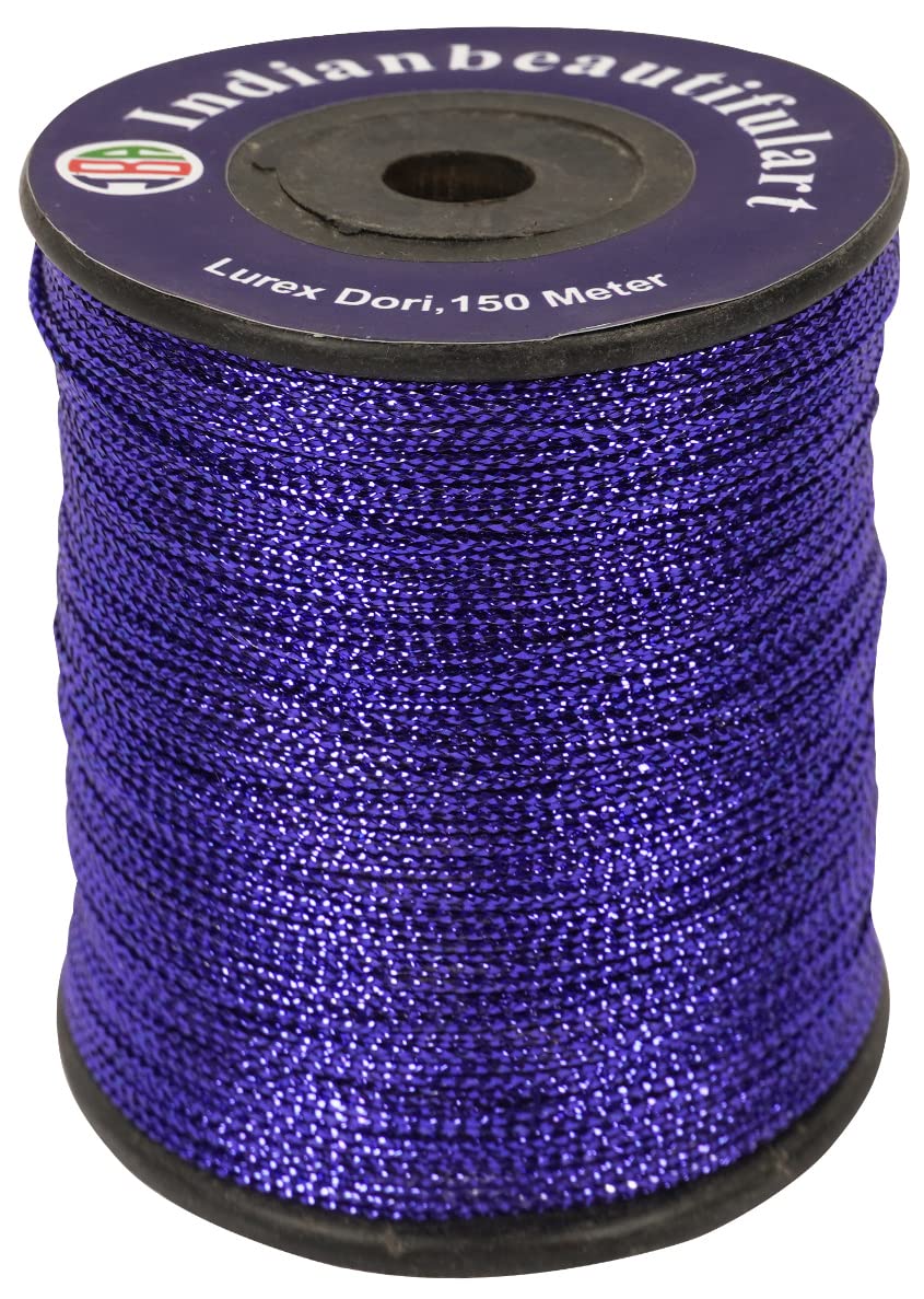 IBA Indianbeautifulart Lurex Dori Thread Embroidery Dori 1mm Metallic Dark Blue Cord 150 Meter Spool Pack Of 1 Metallic Tinsel Cord Rope
