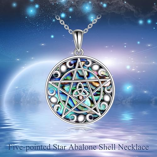 Miniatura 6 de Collar de pentagrama con dije de diosa de triple luna de plata de ley 925 con nudo celta Trinidad, concha de abulón, regalo de joyería Wiccan para