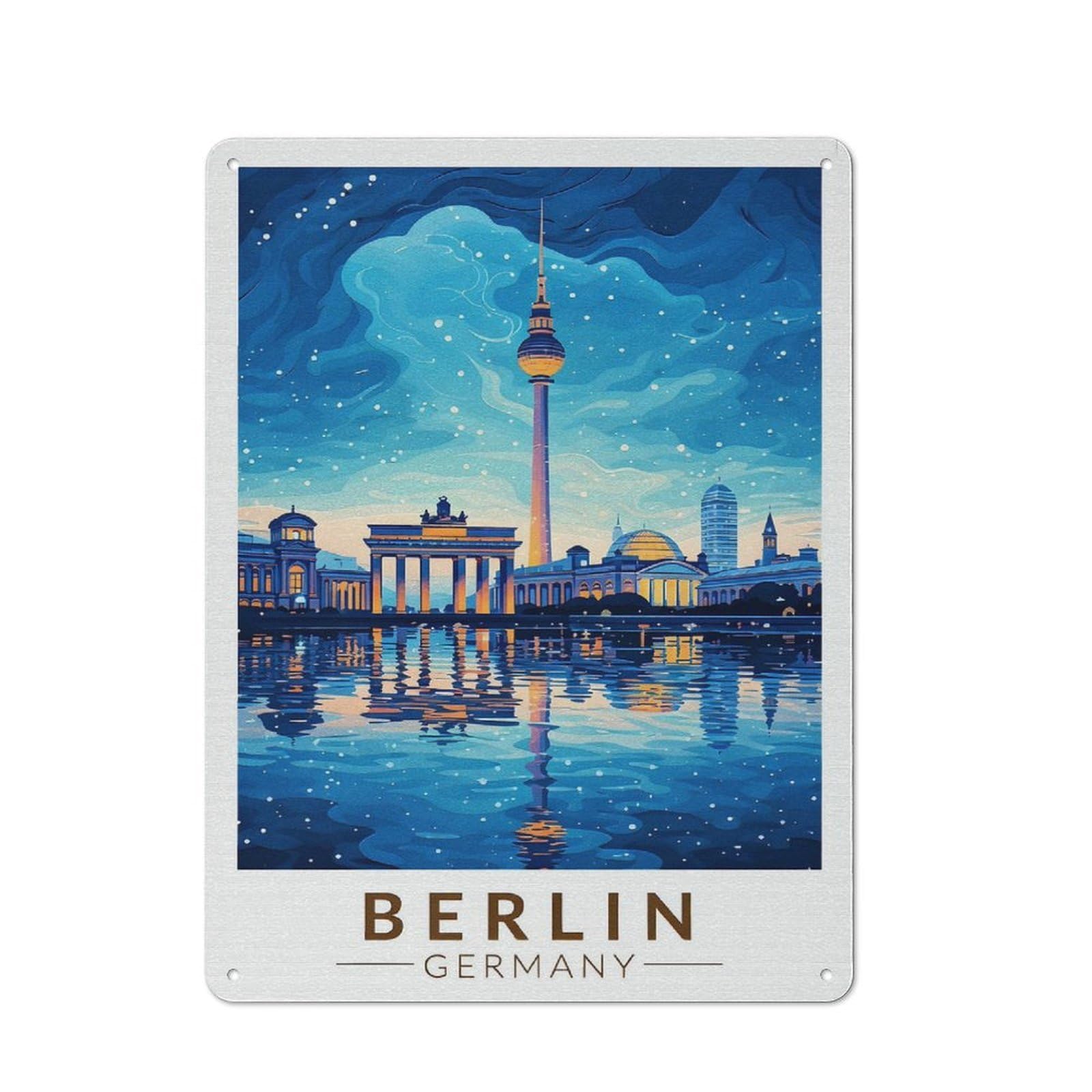 Junmoney Style-18 Berlin Skyline At Night Tin Sign 40X30cm For Home Bar Wall, Vintage Wall Decor, For Garage, Workshop And Man Cave Decoration