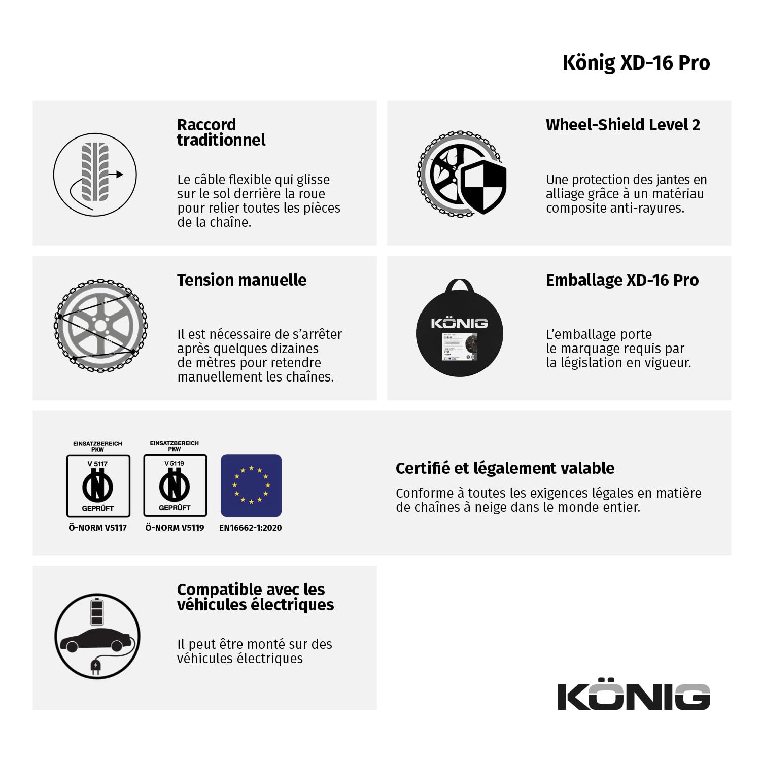KÖNIG XD-16 Pro 285 Chaînes à neige homologuées